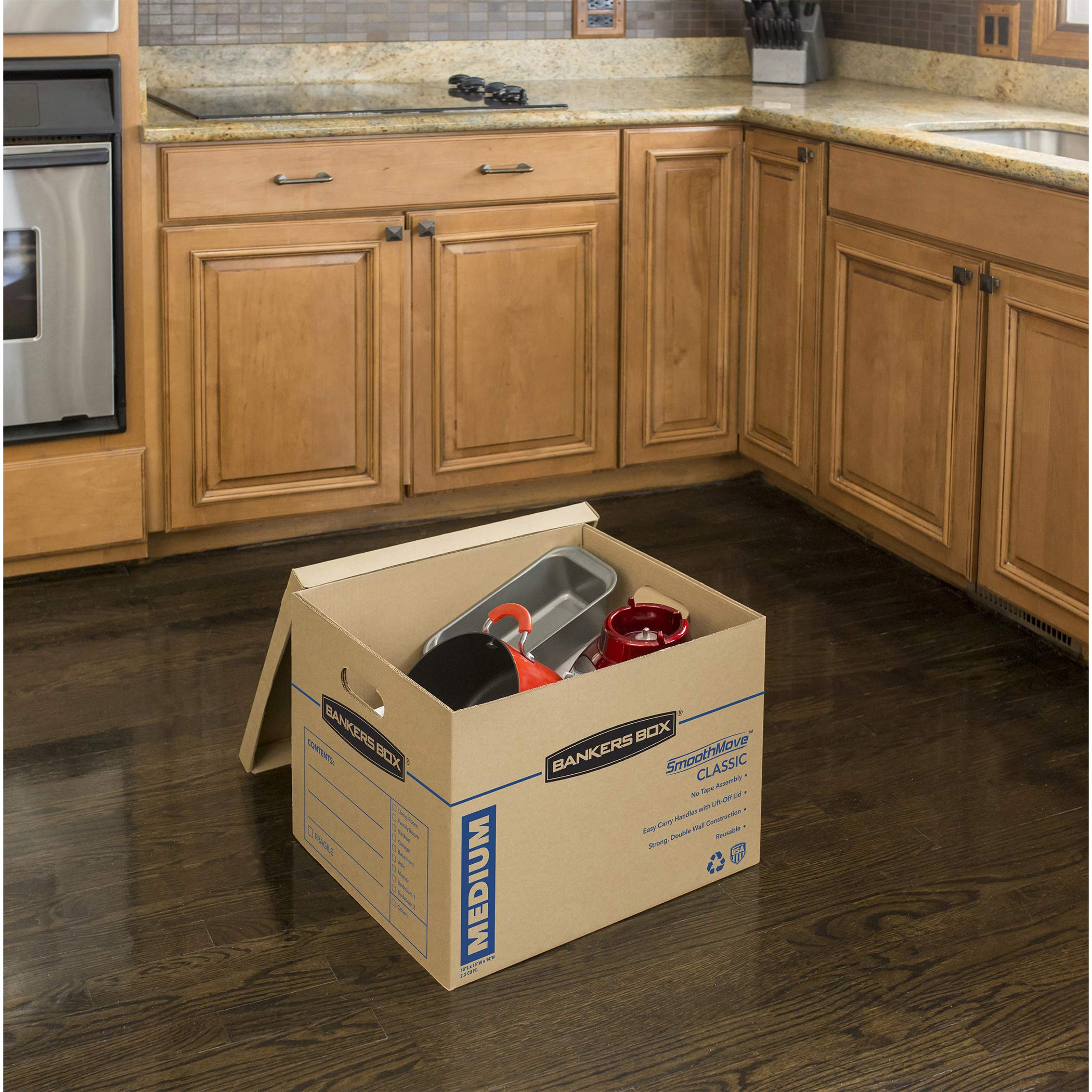 Bankers Box 20 Pack Medium Classic Moving Boxes, Tape-Free with Reinforced Handles