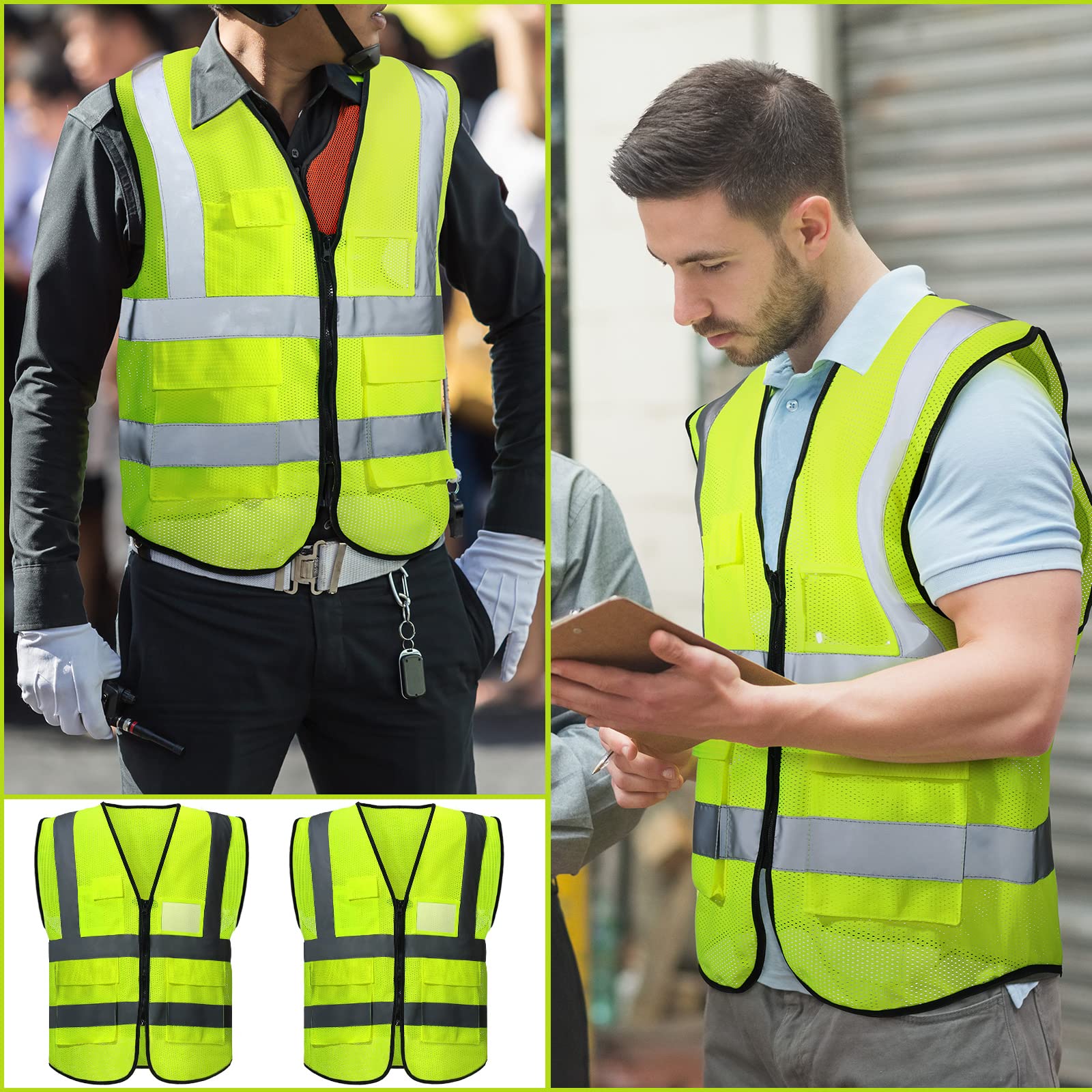 [15 /25 / 40 Packs] High Visibility Safety Vests with Pockets and Zipper