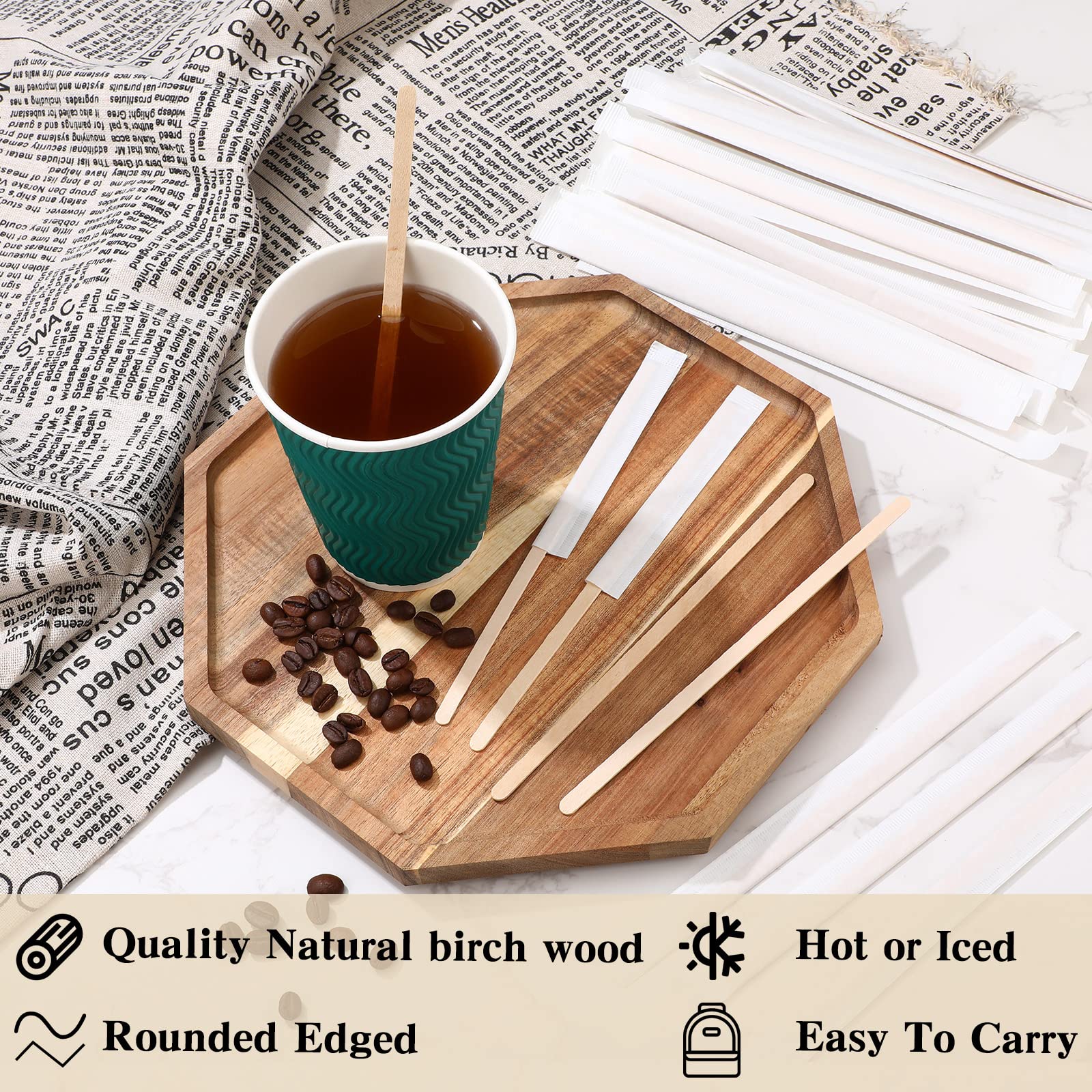[2000 CT] Individually Wrapped Wooden Coffee Stirrers