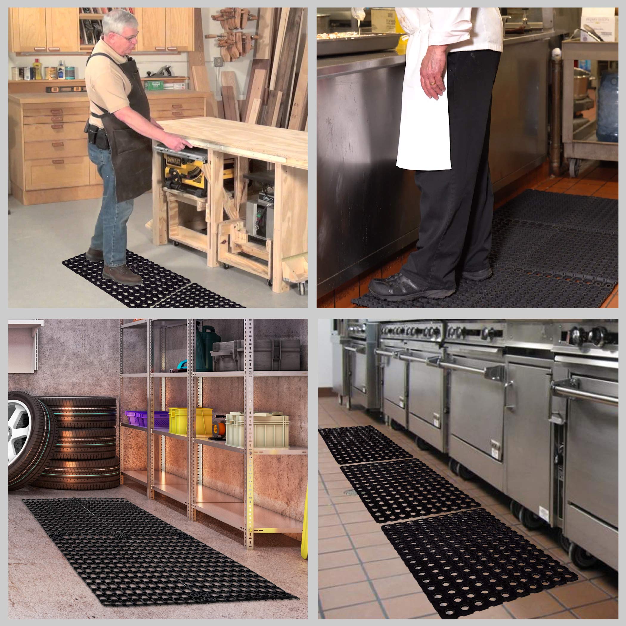 [1/2/12 Mat] Interlocking Rubber Drainage Floor Mat - Anti-Fatigue - 24 x 16 inches