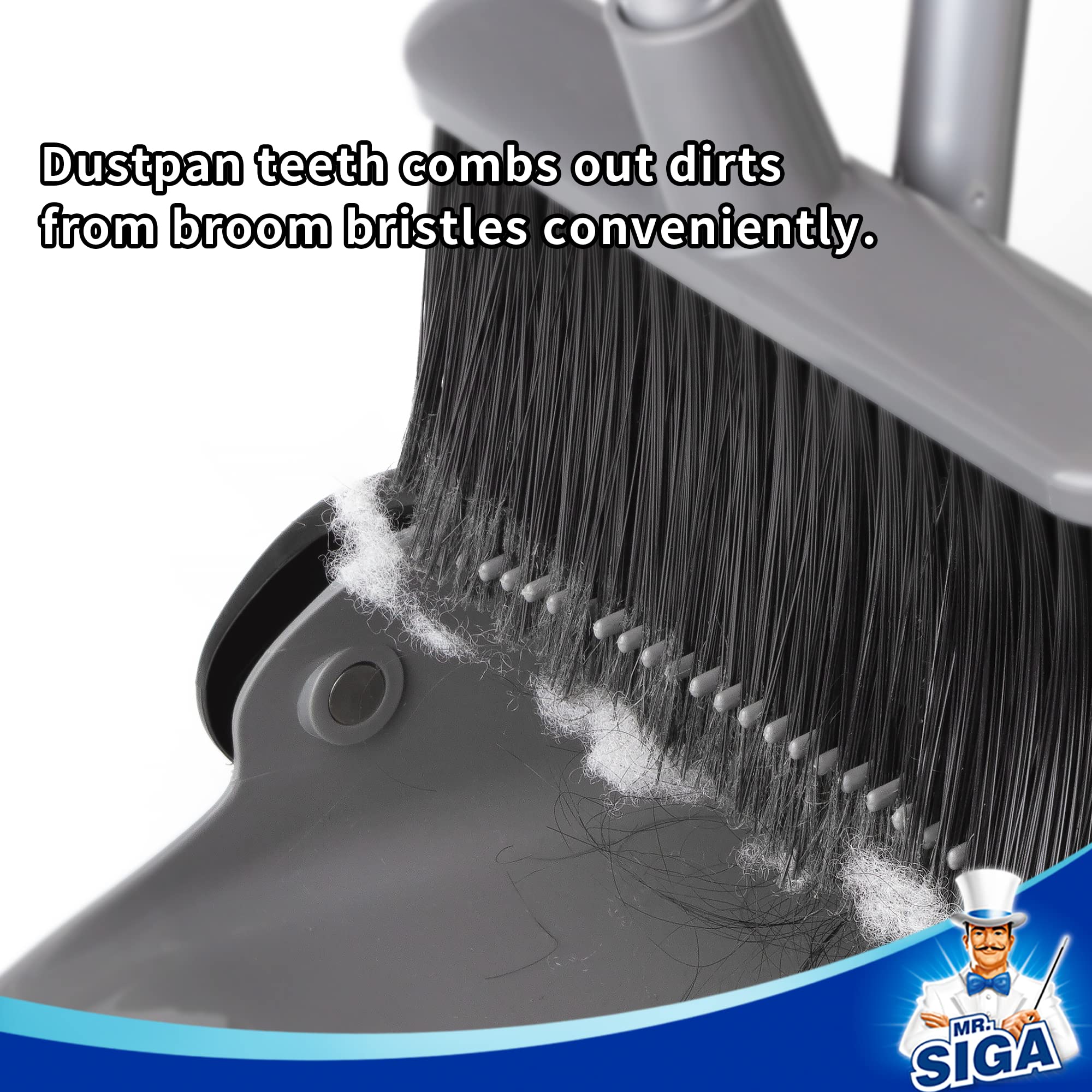 MR.SIGA Broom and Dustpan Set with Adjustable Long Handle