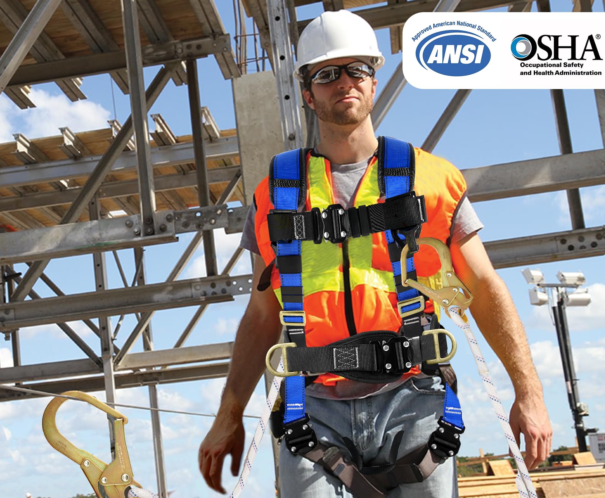 [1 Pack] Safety Harness Fall Protection for Men, Full Body Construction