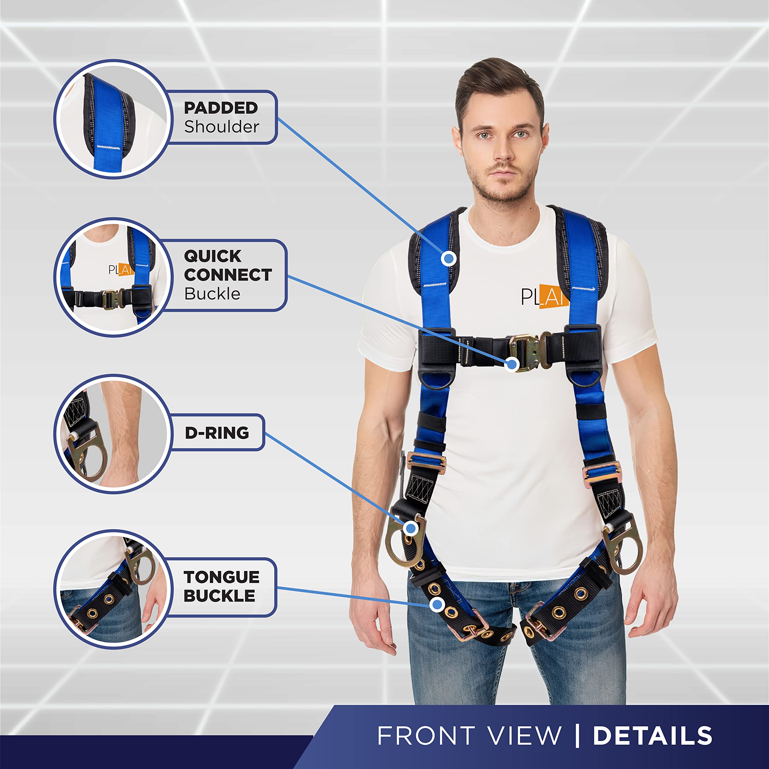 [1 Pack] Fall Protection 5pt Safety Harness w/ OSHA ANSI Compliant Personal Equipment