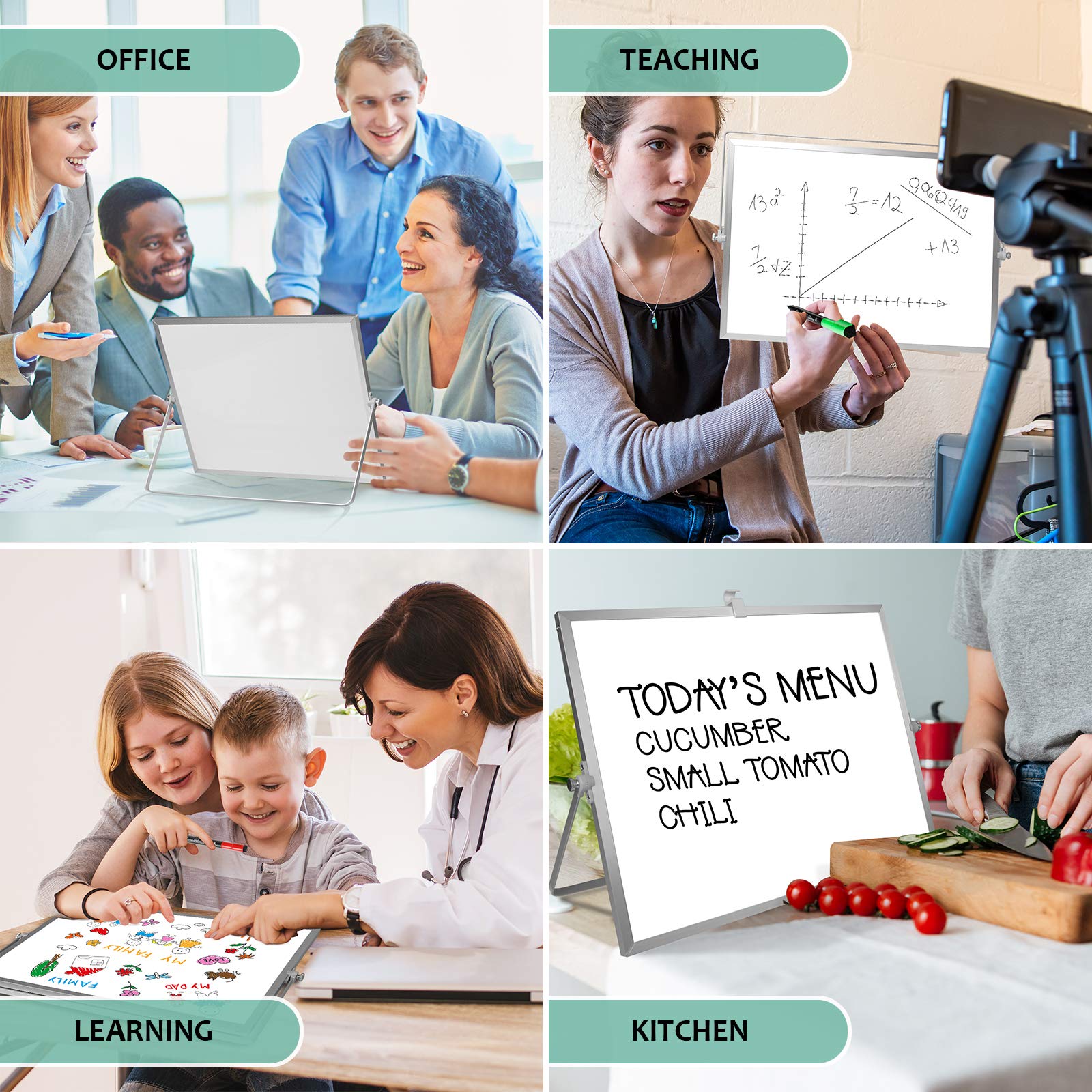 [1 Set] Dry Erase White Board with Stand, 10 Markers, 4 Magnets, 1 Eraser