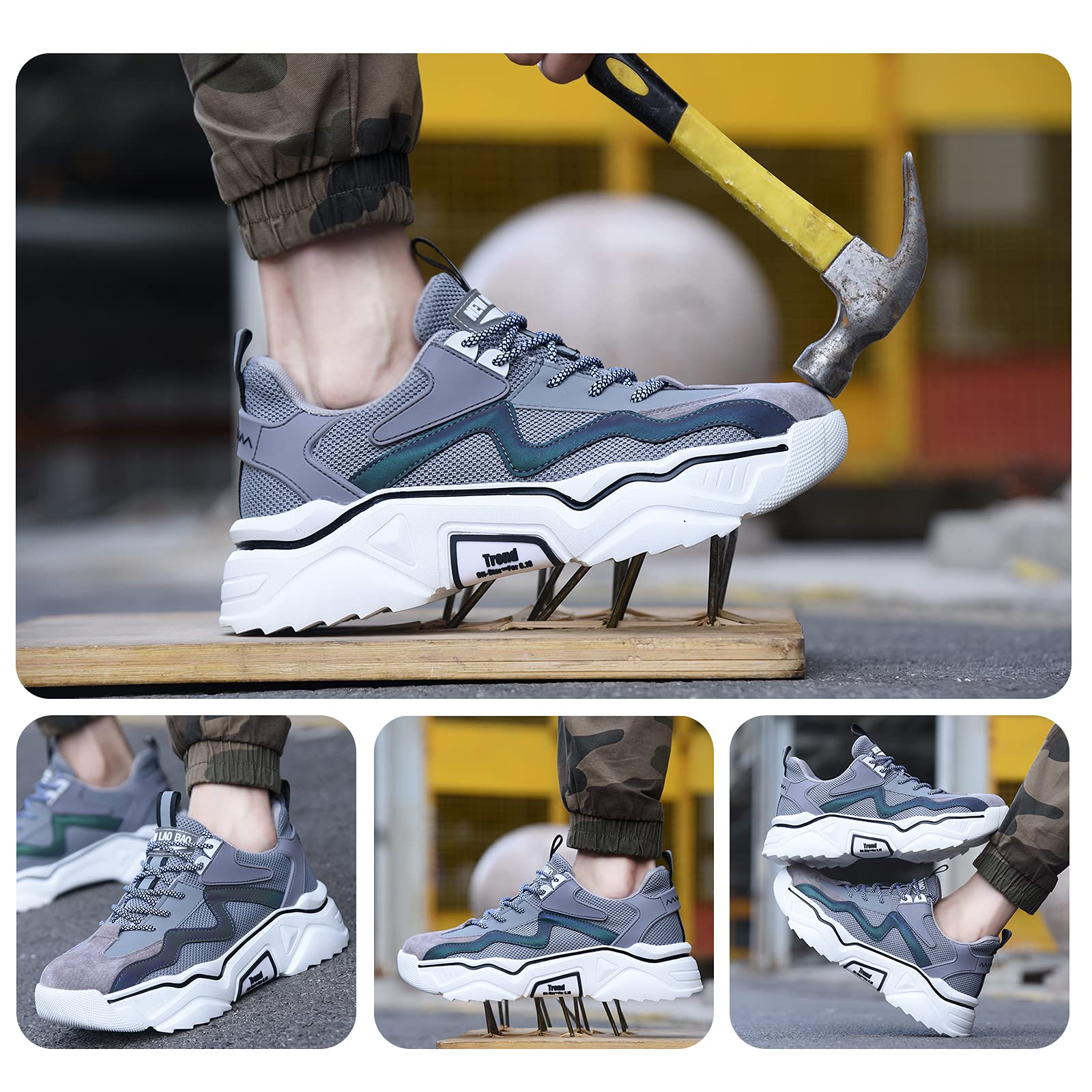 [1 Pair] Steel Toe Shoes, Work Safety Lightweight Slip Resistant