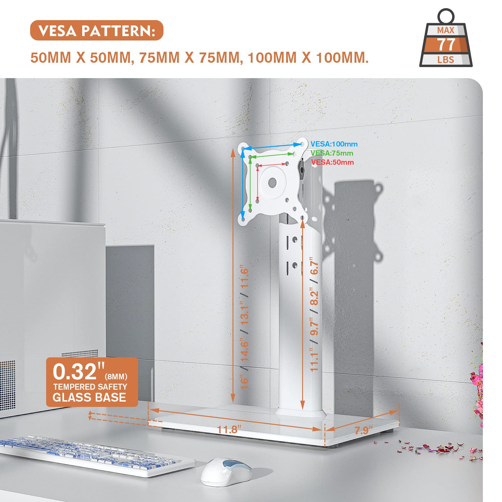 [1 PC] Single Computer Monitor Mounts, Freestanding Riser with Height Adjustable
