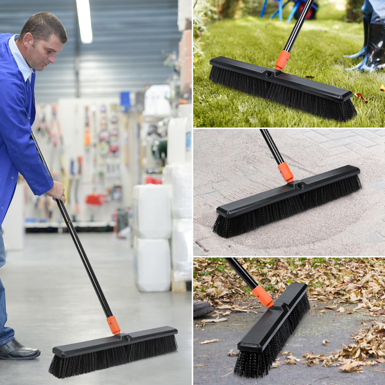 24 Inches Push Broom Outdoor Heavy Duty Floor Scrub Brush with Long Handle
