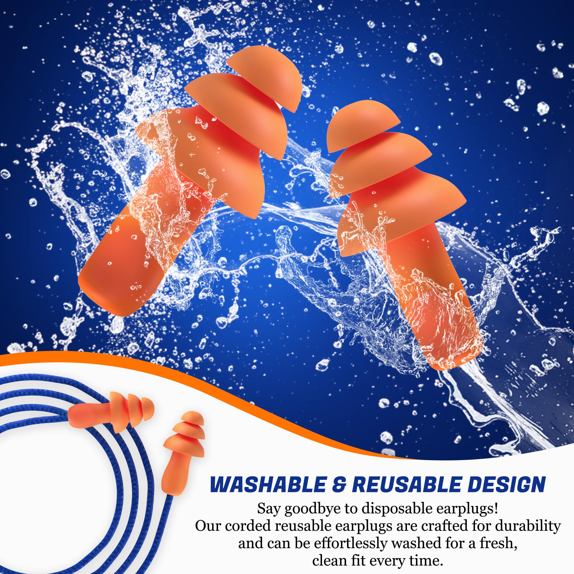 [10 / 50 Pairs] Corded Reusable Ear Plugs for Ear Protection