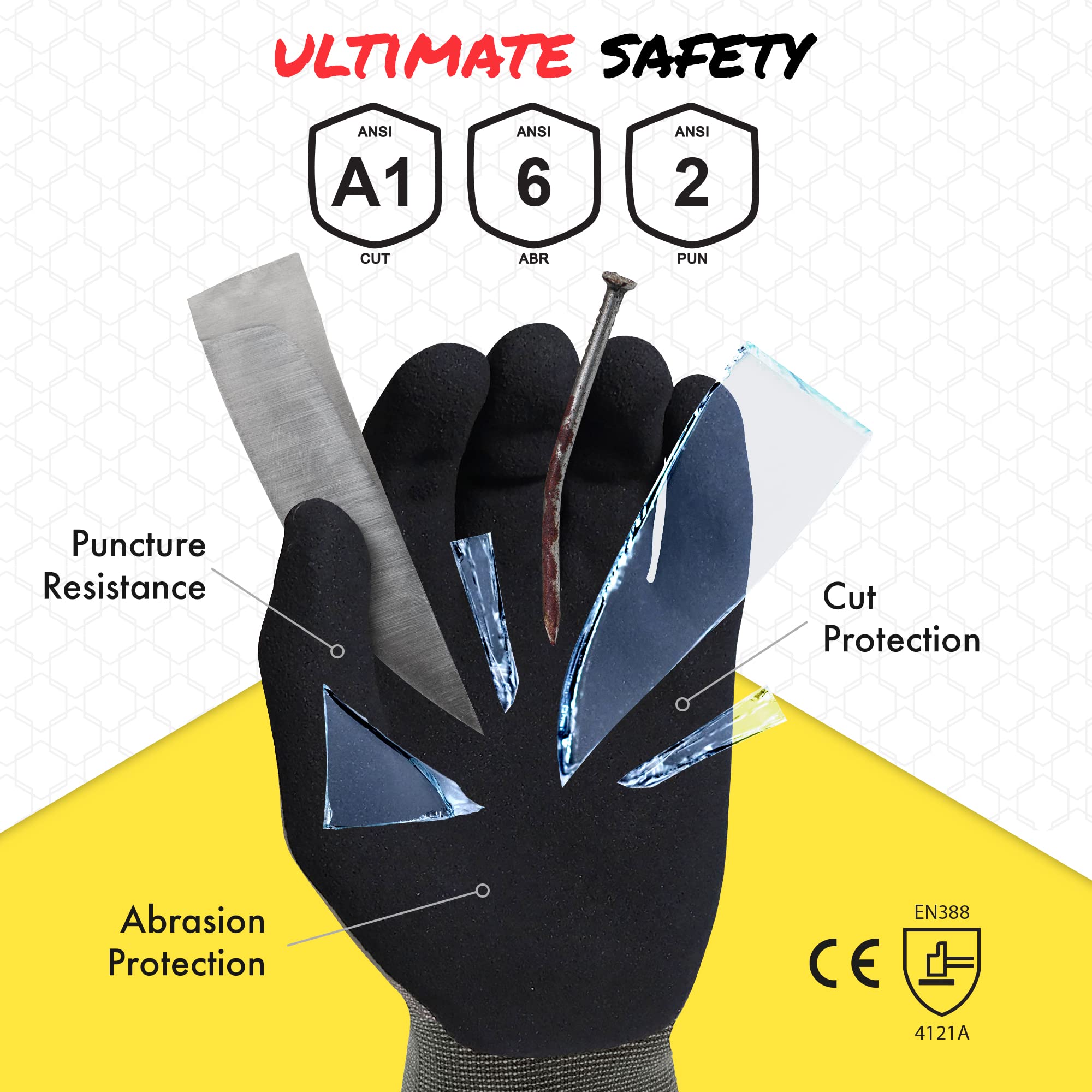 [1, 3, 12, 72 Pairs] Cut & Puncture Resistant Work Gloves