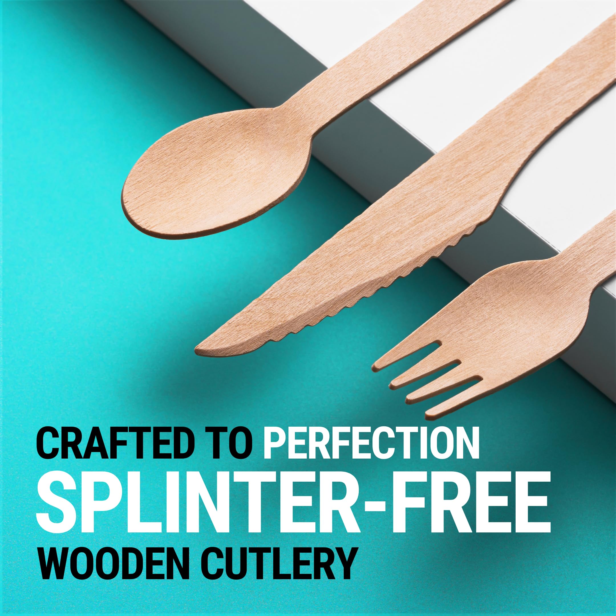 [300 PCS] 150 Forks, 100 Spoons, 50 Knives, Disposable Wooden Cutlery Set