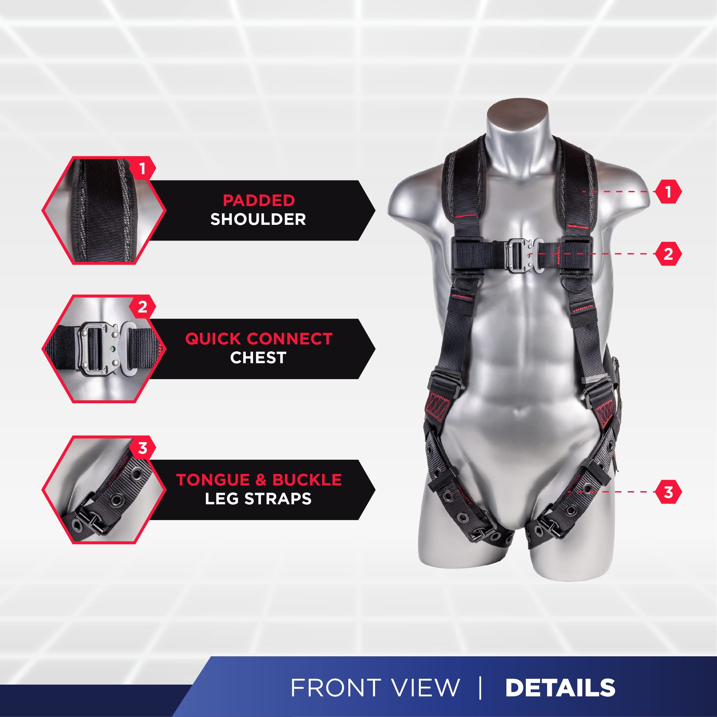 [1 Pack] Fall Protection 5pt Safety Harness w/ OSHA ANSI Compliant Personal Equipment