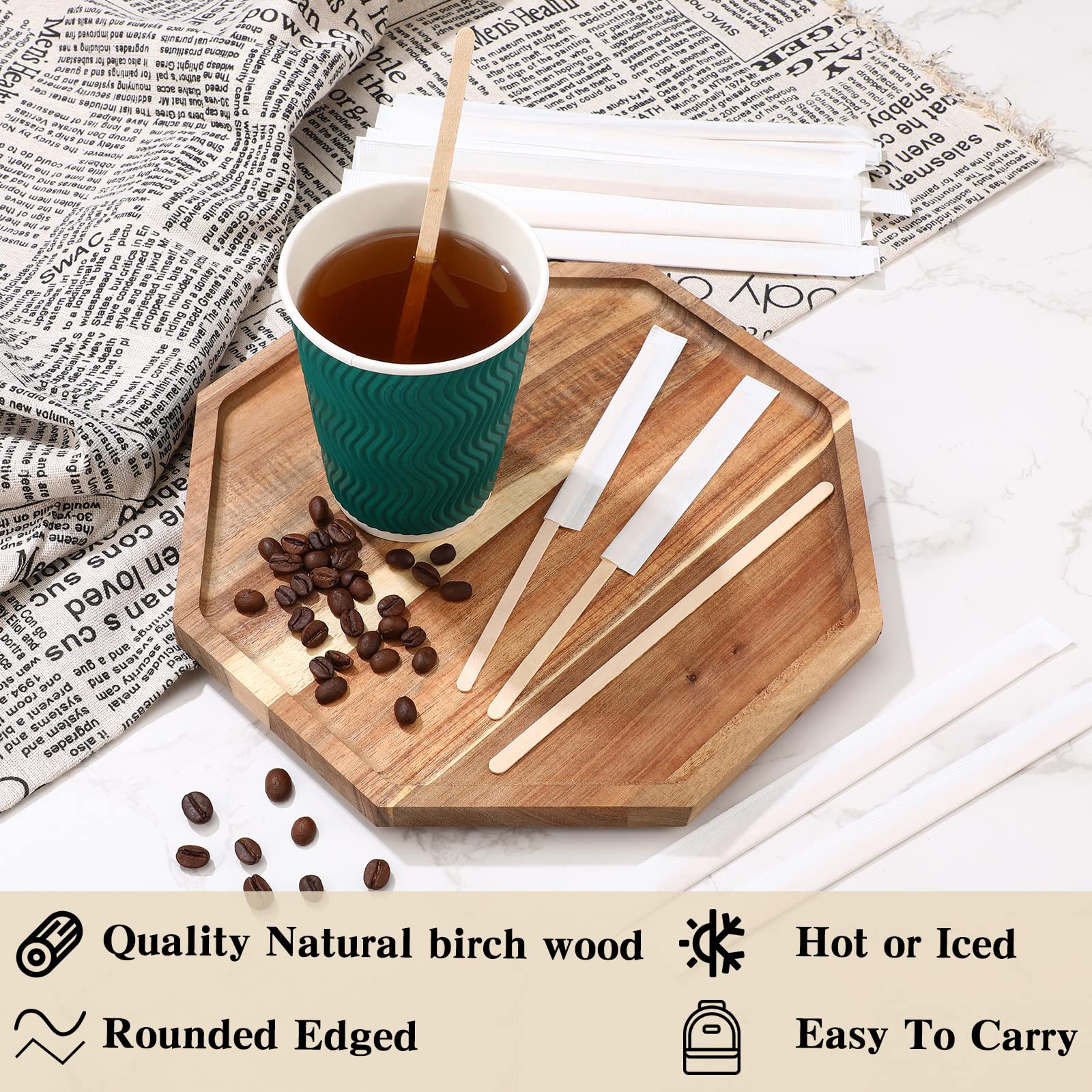 [2000 CT] Individually Wrapped Wooden Coffee Stirrers