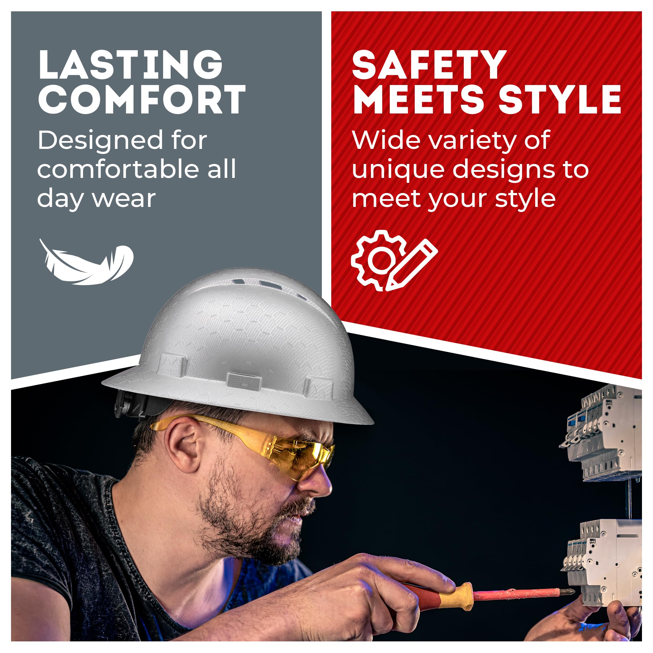 [1 PC] Full Brim Vented Carbon Fiber Matte Finish OSHA Hard Hat with 6-Point Suspension