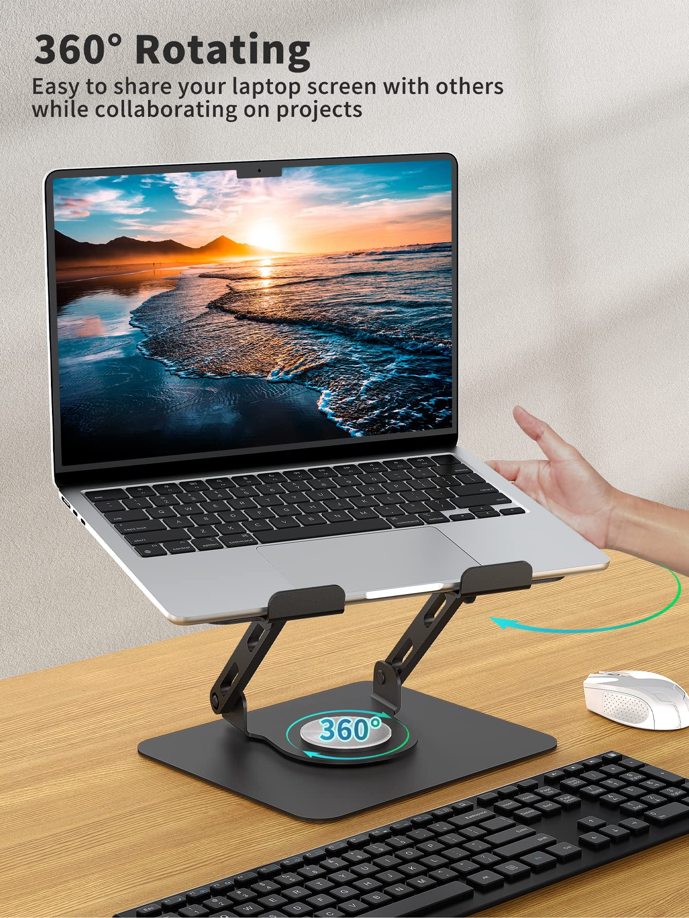 [1 PC] Laptop Stand with 360° Rotating Base, Ergonomic Computer Riser, Foldable Laptop Mount