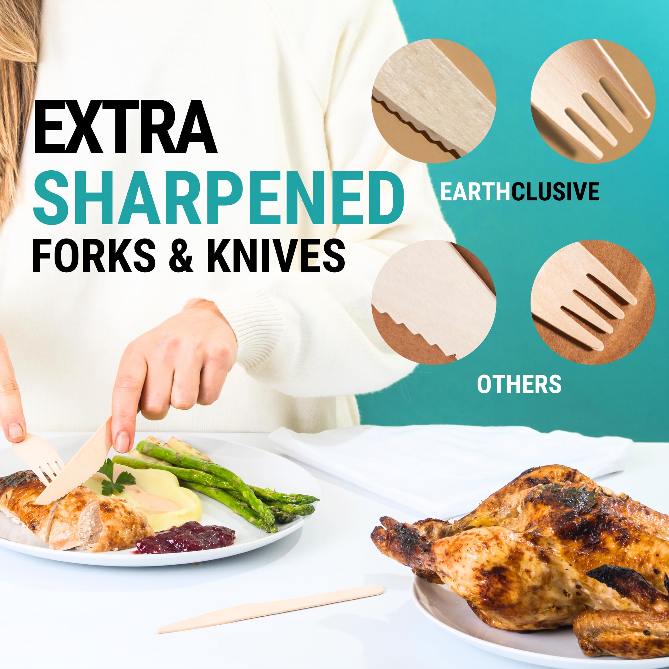 [300 PCS] 150 Forks, 100 Spoons, 50 Knives, Disposable Wooden Cutlery Set