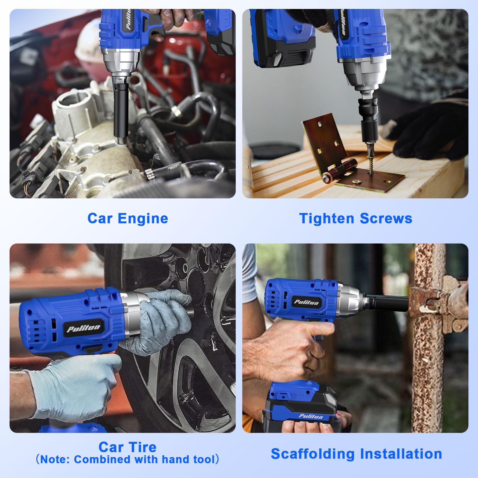 PULITUO Cordless Impact Wrench 1/2 Inch, 20V Electric Power Impact Gun Lightweight Design