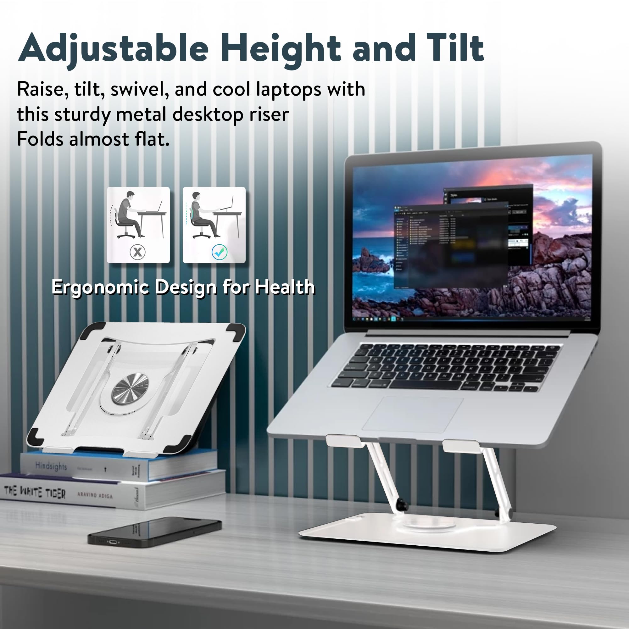 [1 PC] Swivel Laptop Stand for Desk, Adjustable-Raise, Tilt, Collapsible