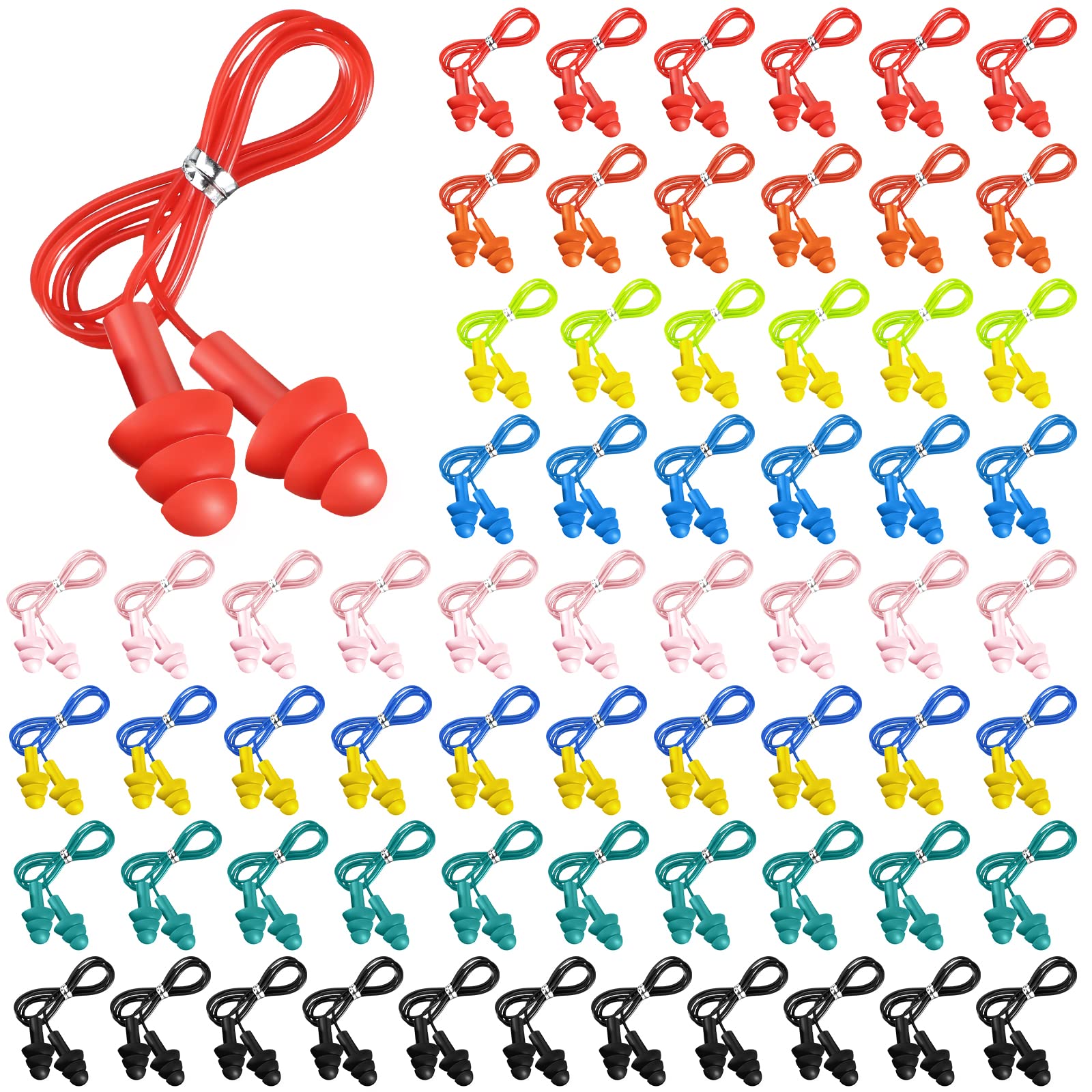 [200 Pairs] Corded Silicone Earplugs for Noise Reduction, Reusable