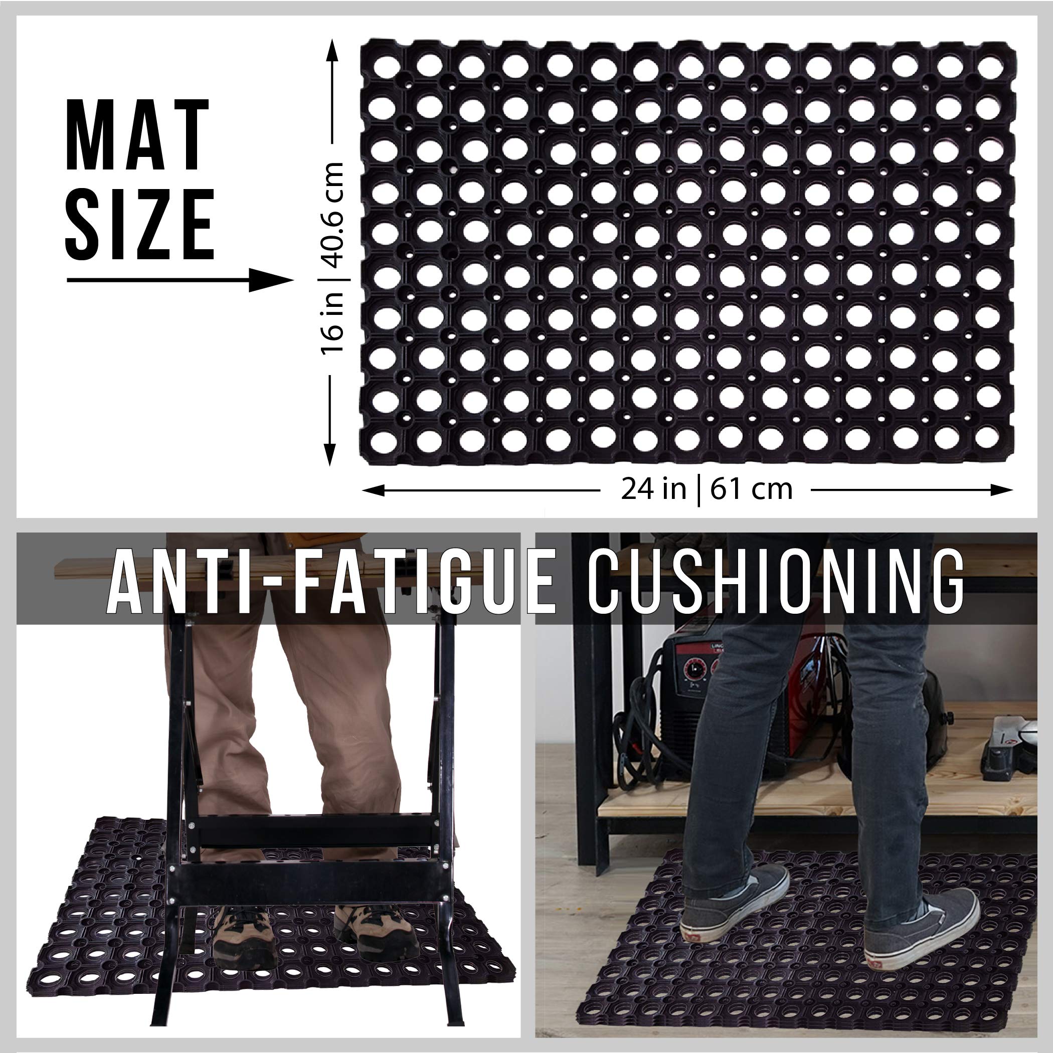 [1/2/12 Mat] Interlocking Rubber Drainage Floor Mat - Anti-Fatigue - 24 x 16 inches