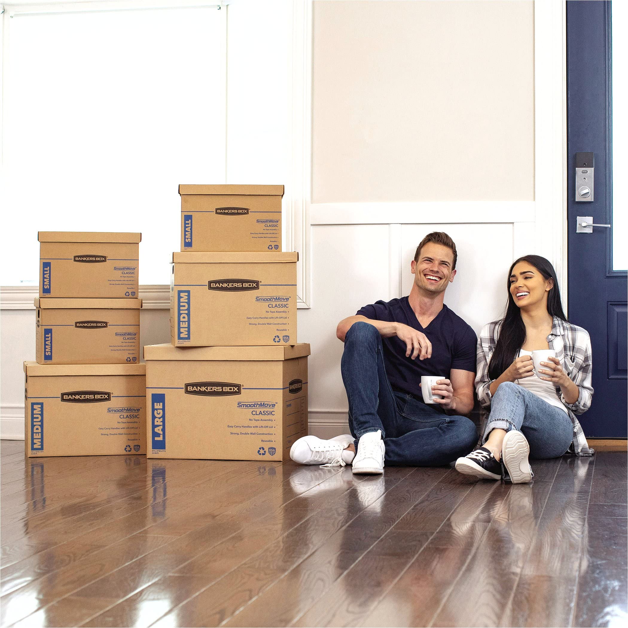 Bankers Box 20 Pack Medium Classic Moving Boxes, Tape-Free with Reinforced Handles