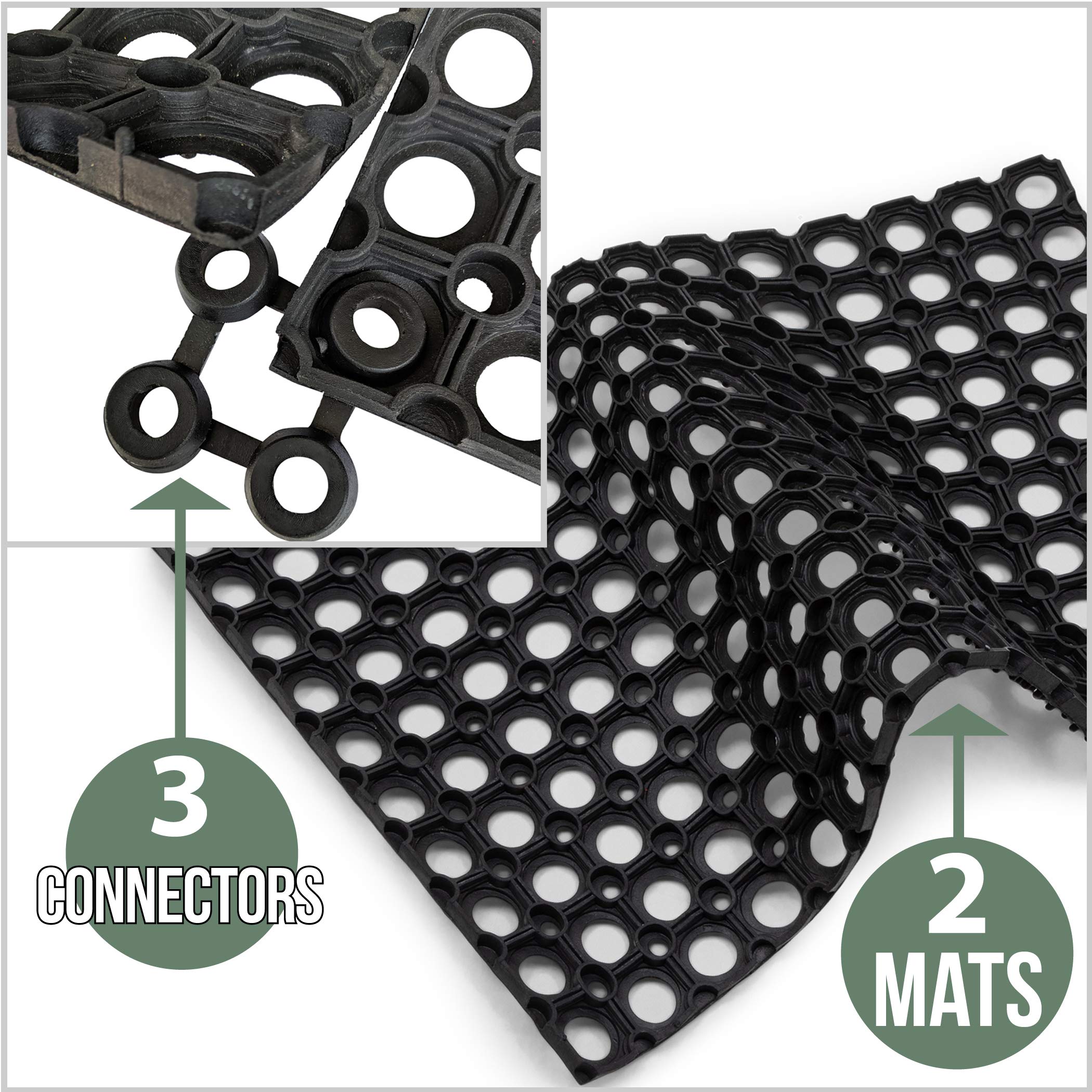 [1/2/12 Mat] Interlocking Rubber Drainage Floor Mat - Anti-Fatigue - 24 x 16 inches