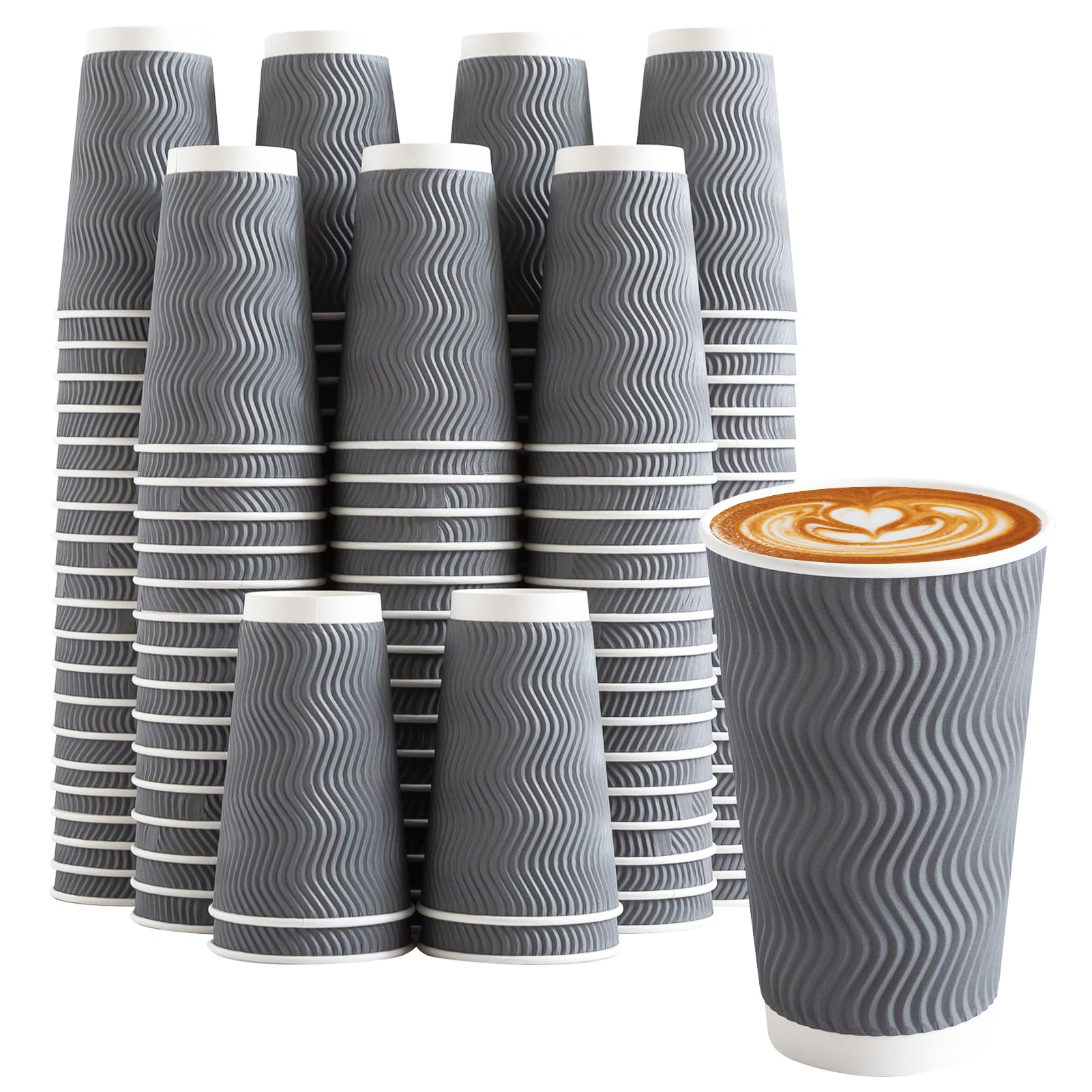 [120 PCS] Disposable Corrugated Insulated Ripple Wall Paper Cups, 12 & 16 oz