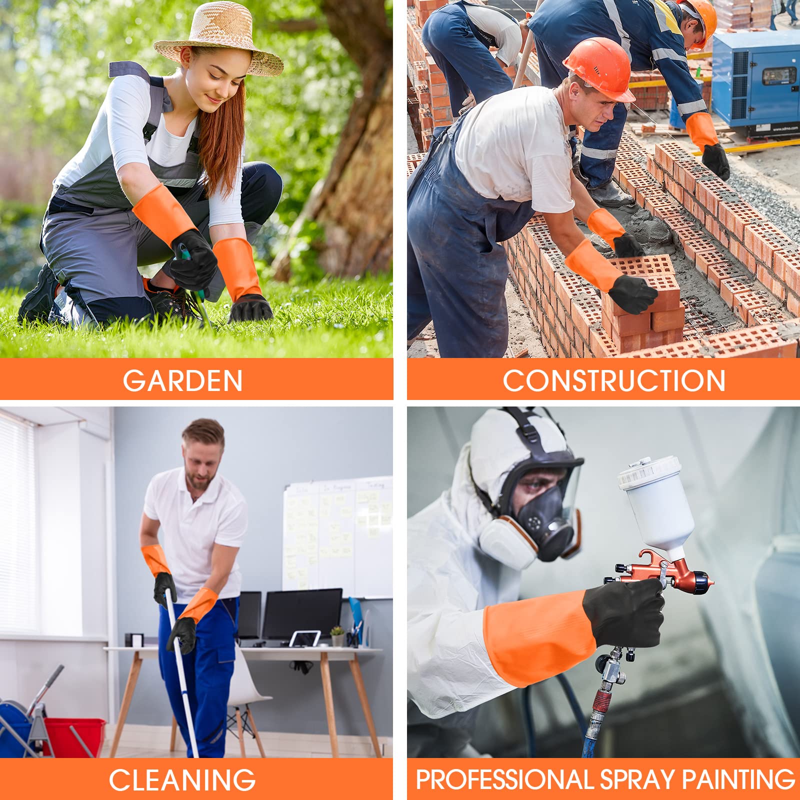 [8 Pairs] Chemical Resistant Gloves Heavy Duty Industrial Rubber Gloves