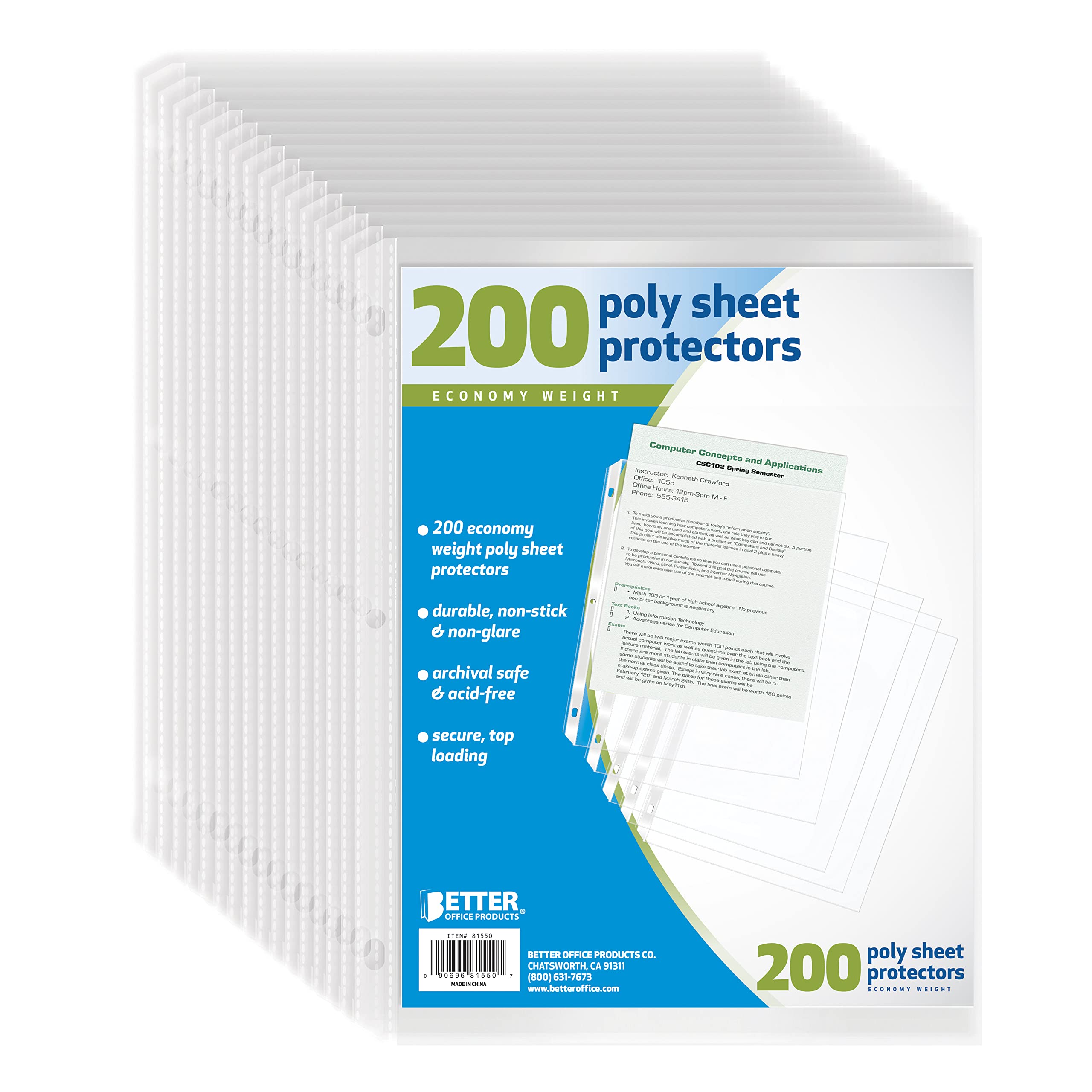 [200 Pack] Better Office Products Sheet Protectors