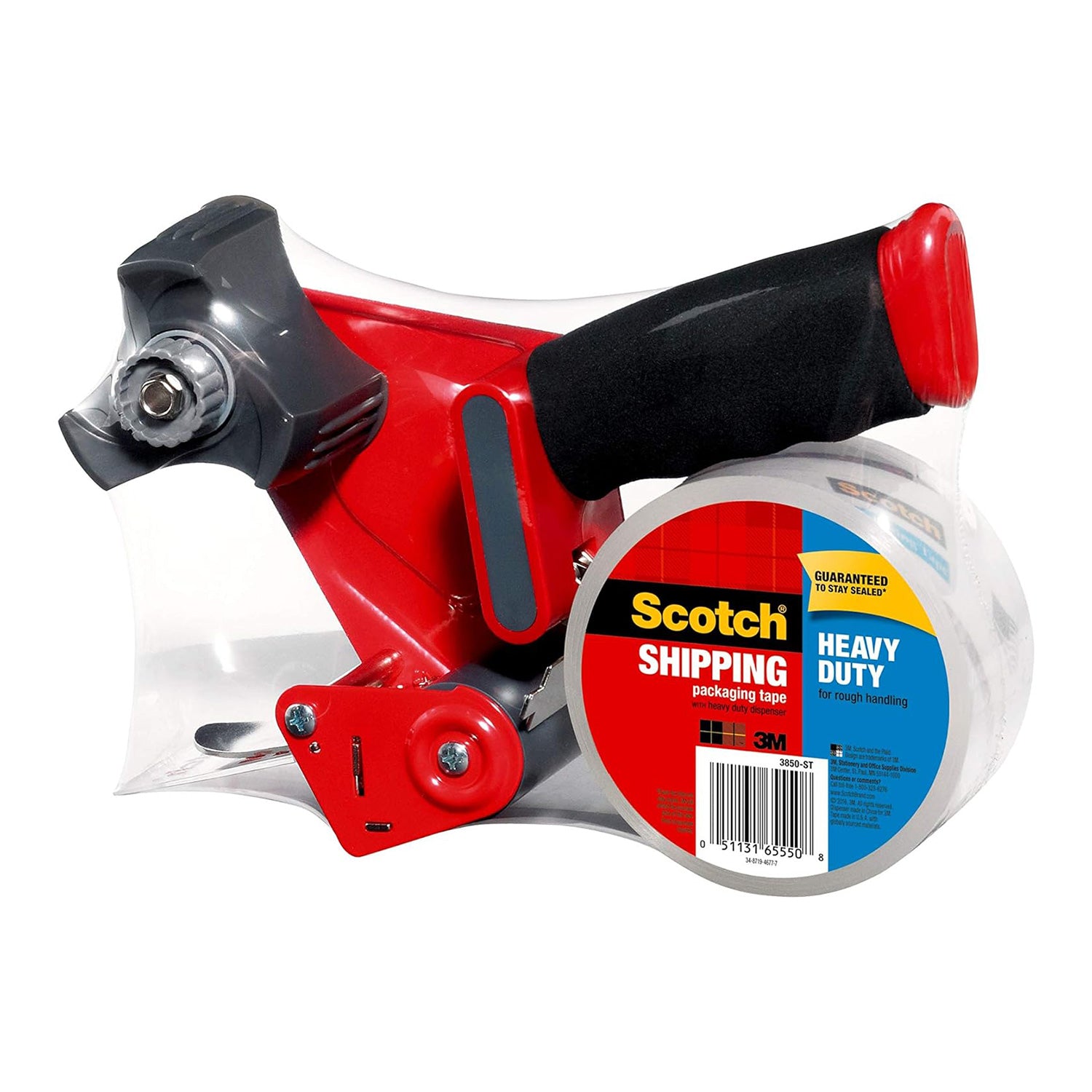 Scotch Heavy Duty Packaging Tape, 1.88 x 54.6 yd, 3" Core, Clear, 1 Roll w/Dispenser (3850-2ST)