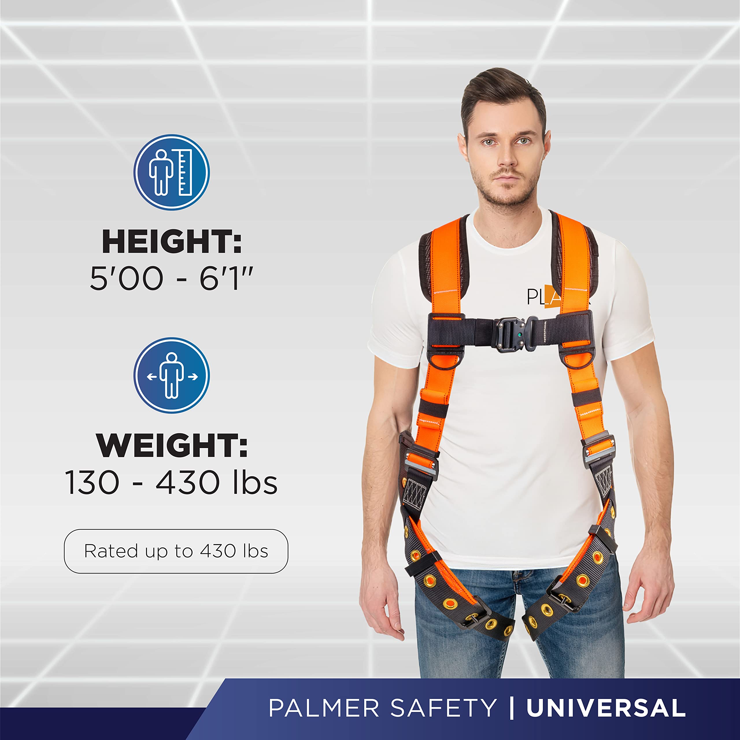 [1 Pack] Fall Protection 5pt Safety Harness w/ OSHA ANSI Compliant Personal Equipment