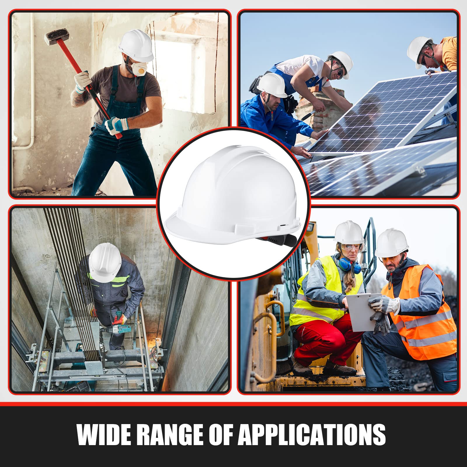 [10 Pcs] Suspension Hard Hat for Construction, Ratchet Cap Style w/ Self Adjusting Straps for Man & Woman