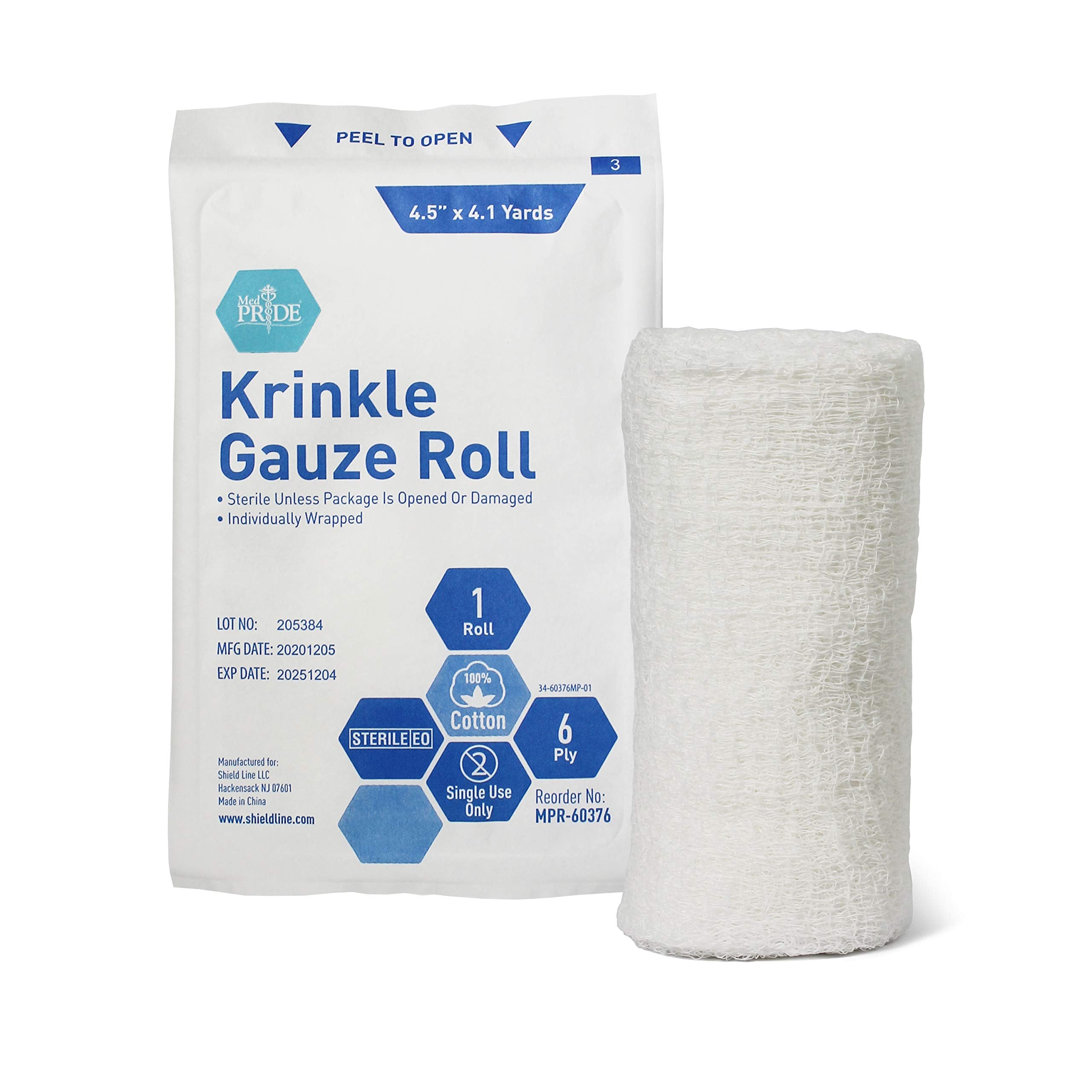 Sterile Krinkle Gauze [6 or 12 Rolls]- 4.5'' x 4.1 Yards Rolls - Cotton Wound Dressing Sterile Wraps