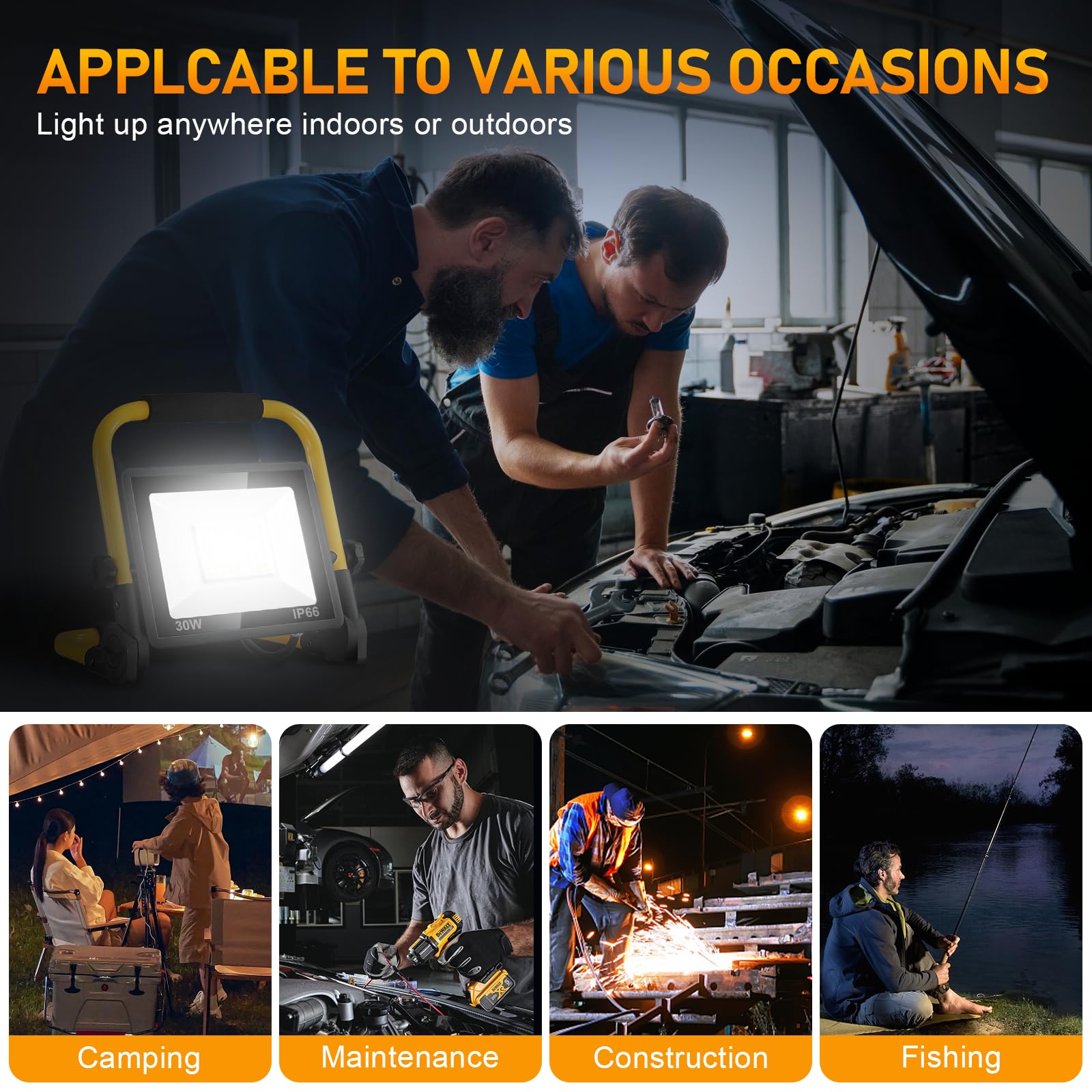 Work Lights - IP66 Waterproof Outdoor Flood Lights - Adjustable Working Lights for Job Site