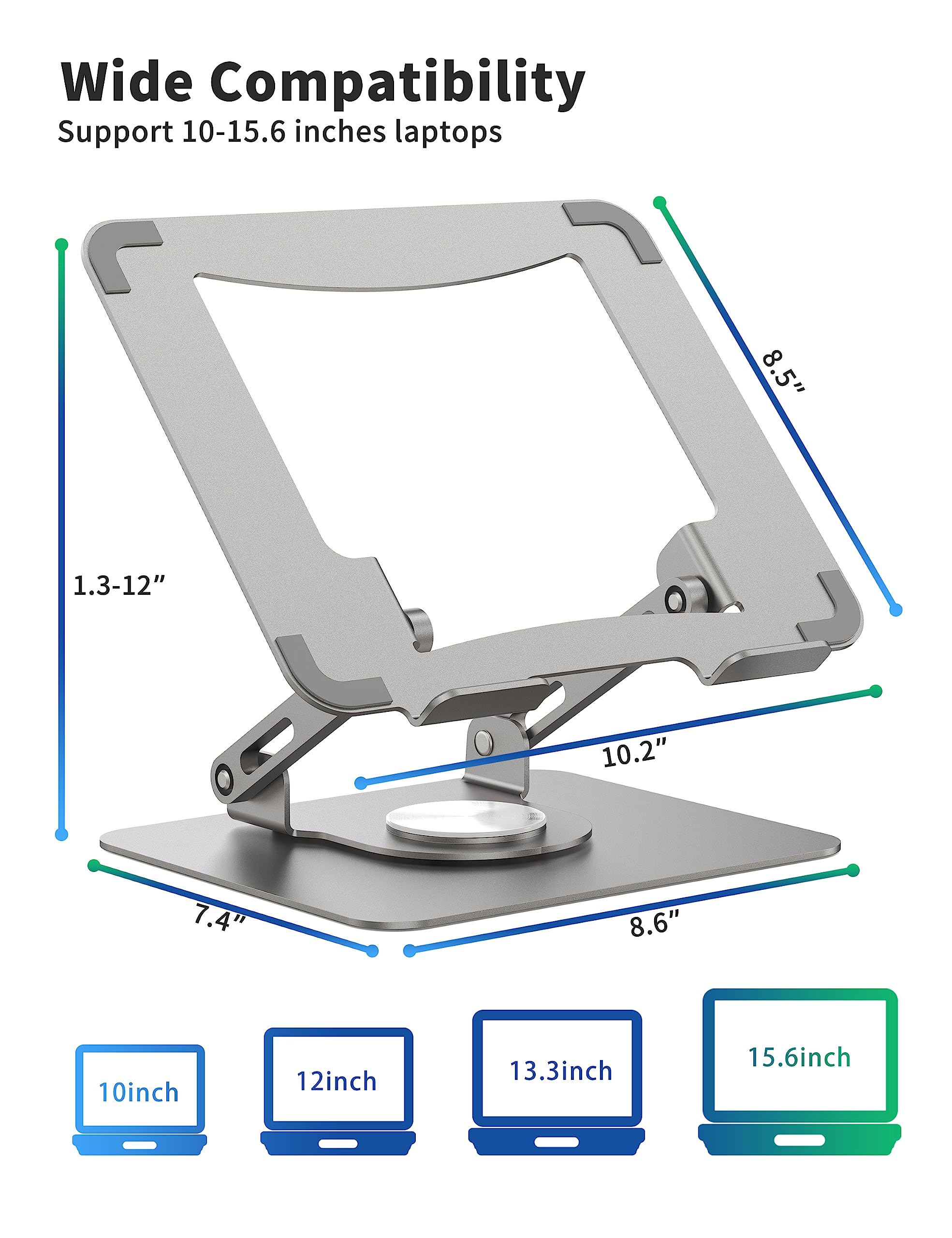[1 PC] Laptop Stand with 360° Rotating Base, Ergonomic Computer Riser, Foldable Laptop Mount