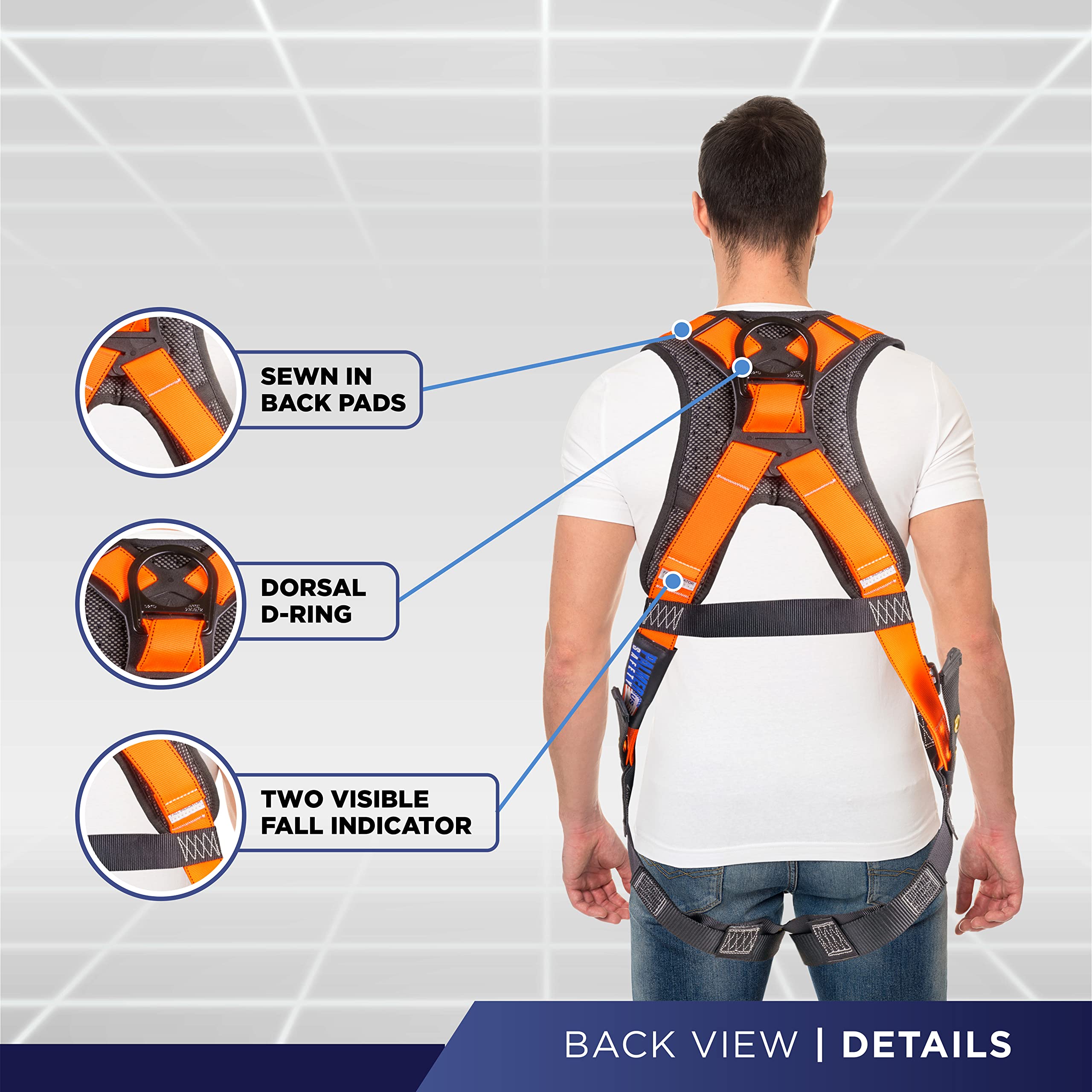 [1 Pack] Fall Protection 5pt Safety Harness w/ OSHA ANSI Compliant Personal Equipment