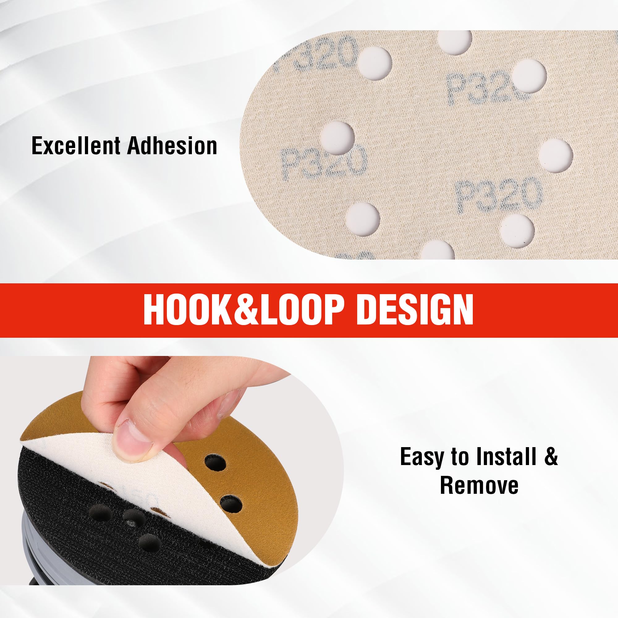 WORKPRO 150-piece Premium Sanding Discs Set, 5" 8 Holes Hook and Loop Sandpaper