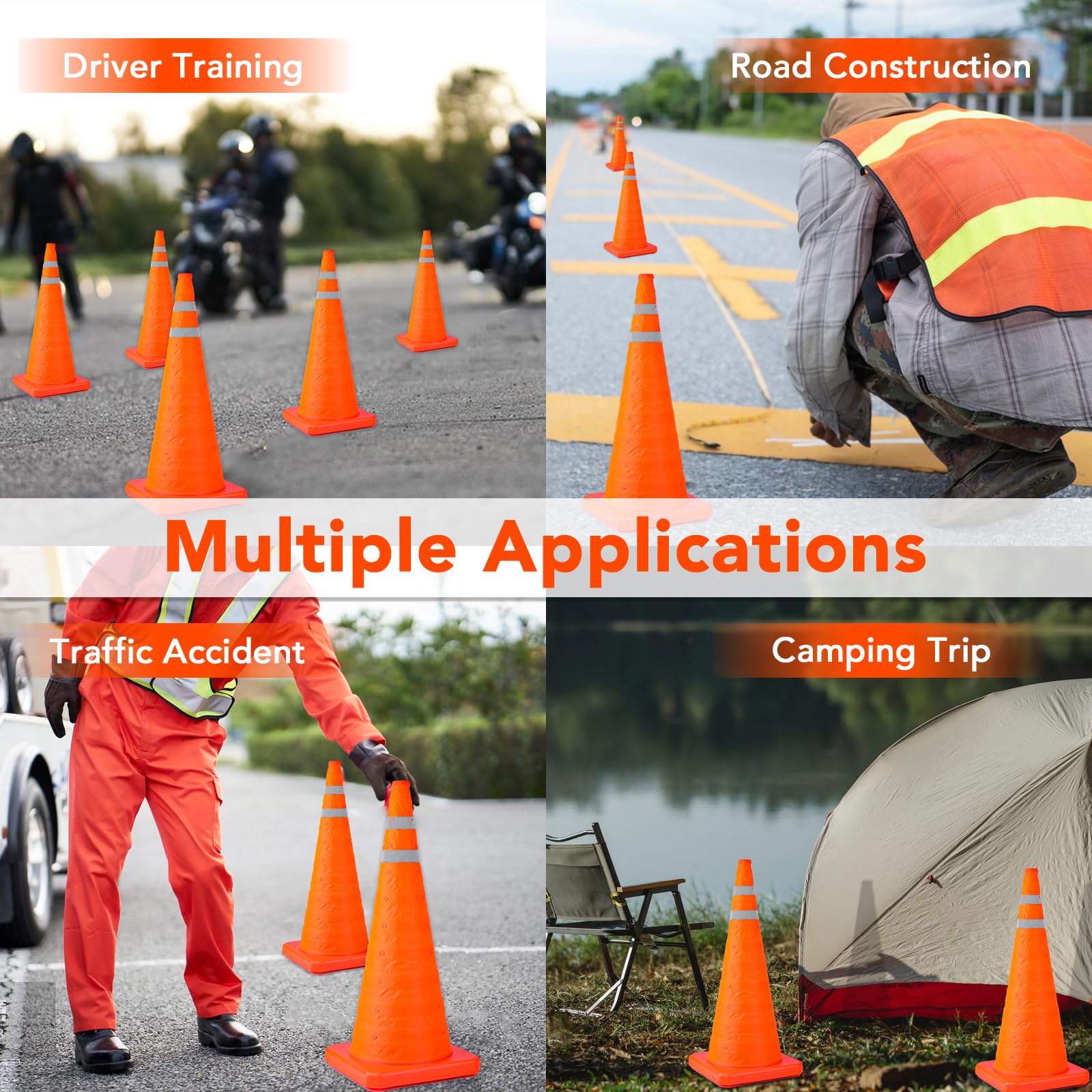 [1 / 3/ 6 / 10 /12 Packs] Collapsible Traffic Safety Cones