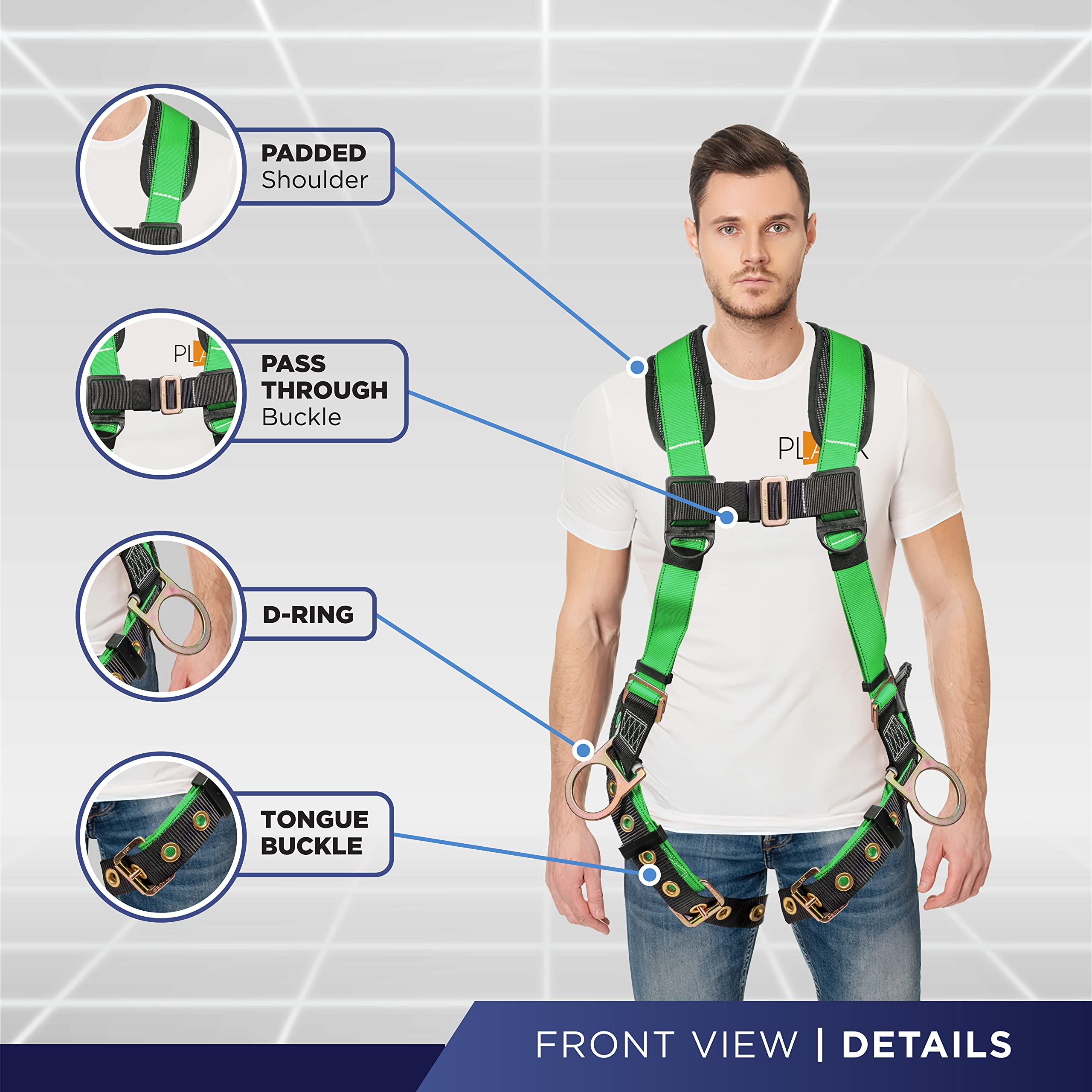 [1 Pack] Fall Protection 5pt Safety Harness w/ OSHA ANSI Compliant Personal Equipment