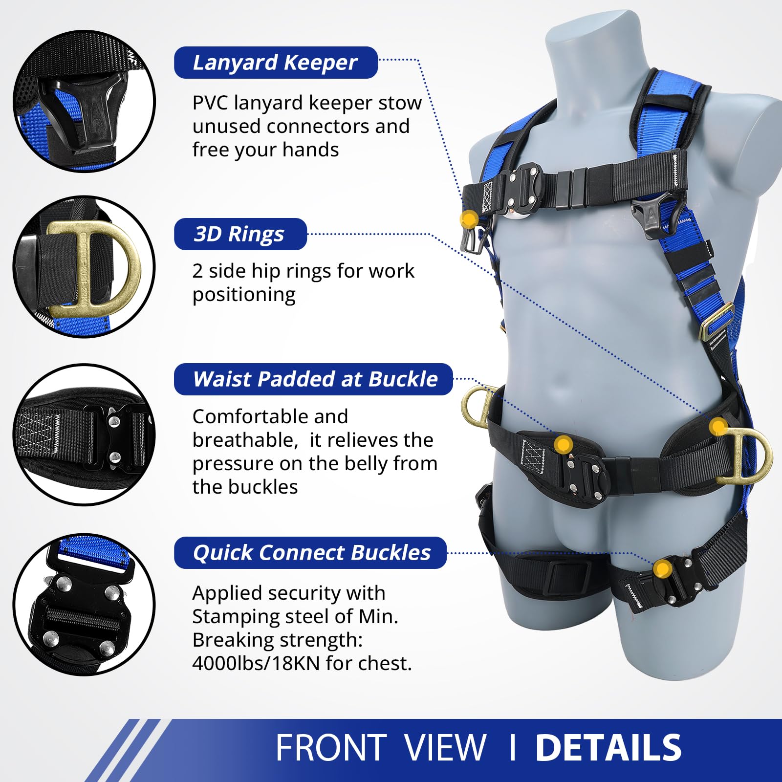 [1 Pack] Safety Harness Fall Protection for Men, Full Body Construction