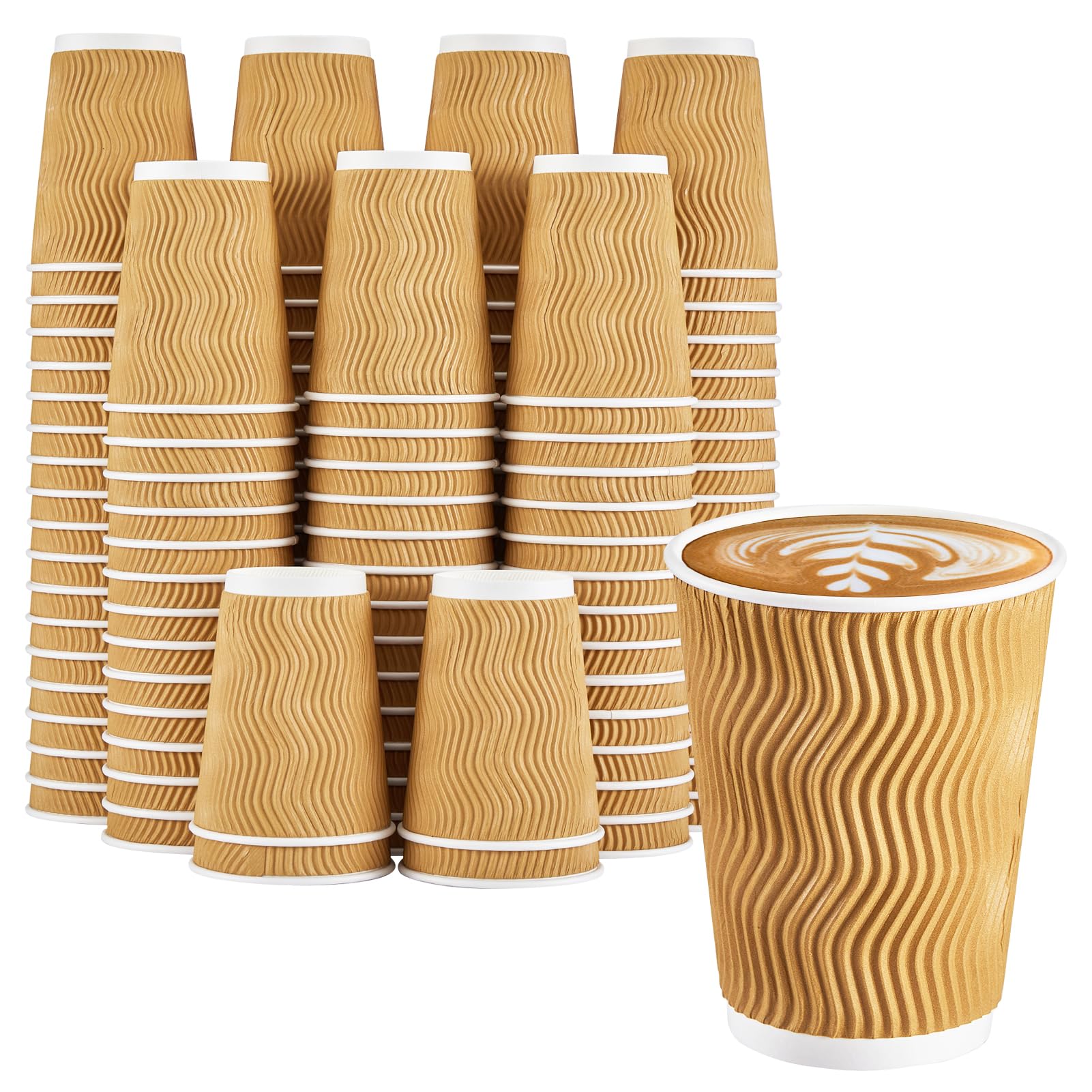 [120 PCS] Disposable Corrugated Insulated Ripple Wall Paper Cups, 12 & 16 oz
