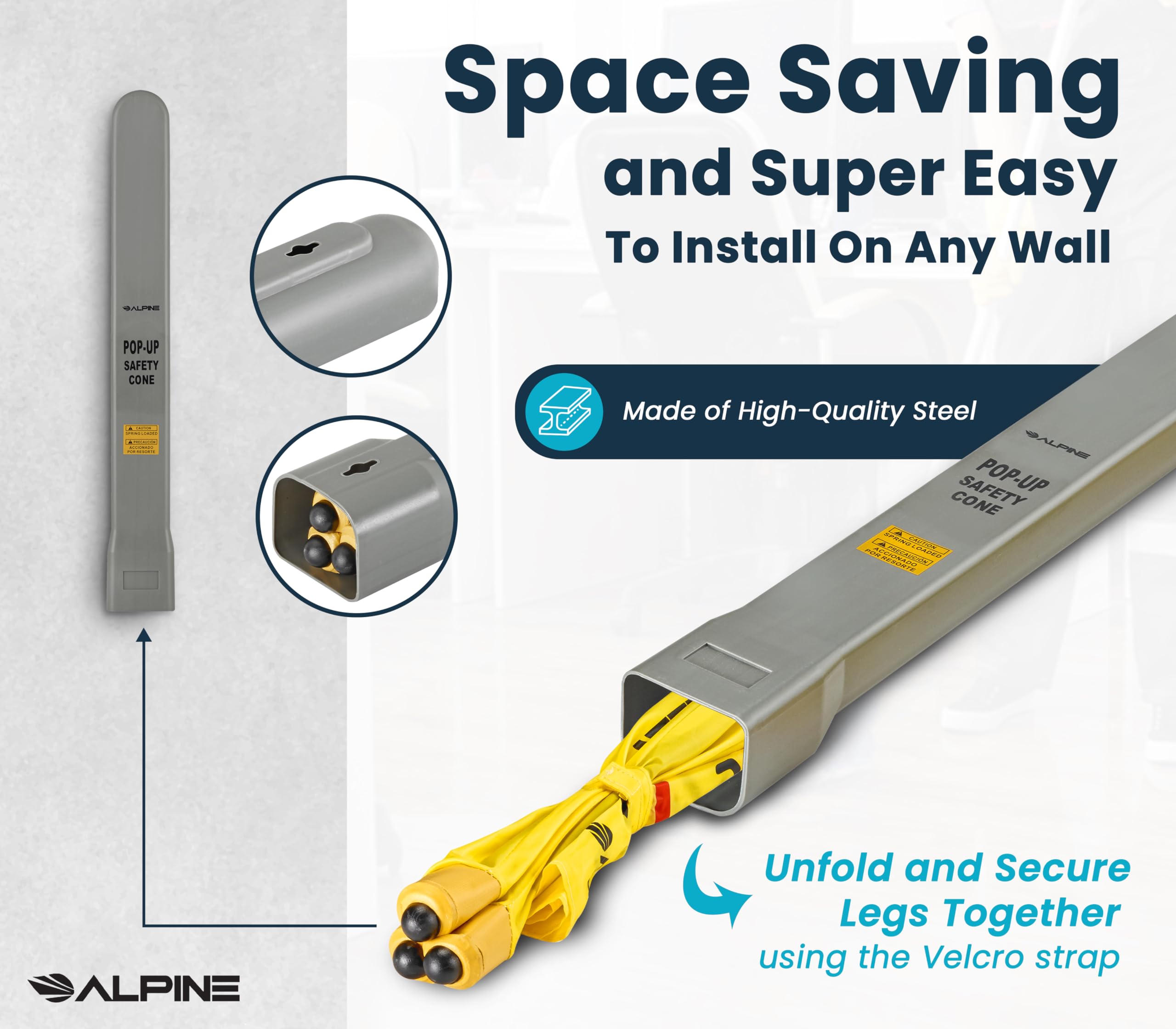 Pop-Up Wet Floor Sign - Portable Three Sided Caution Cone - 20/30 inches