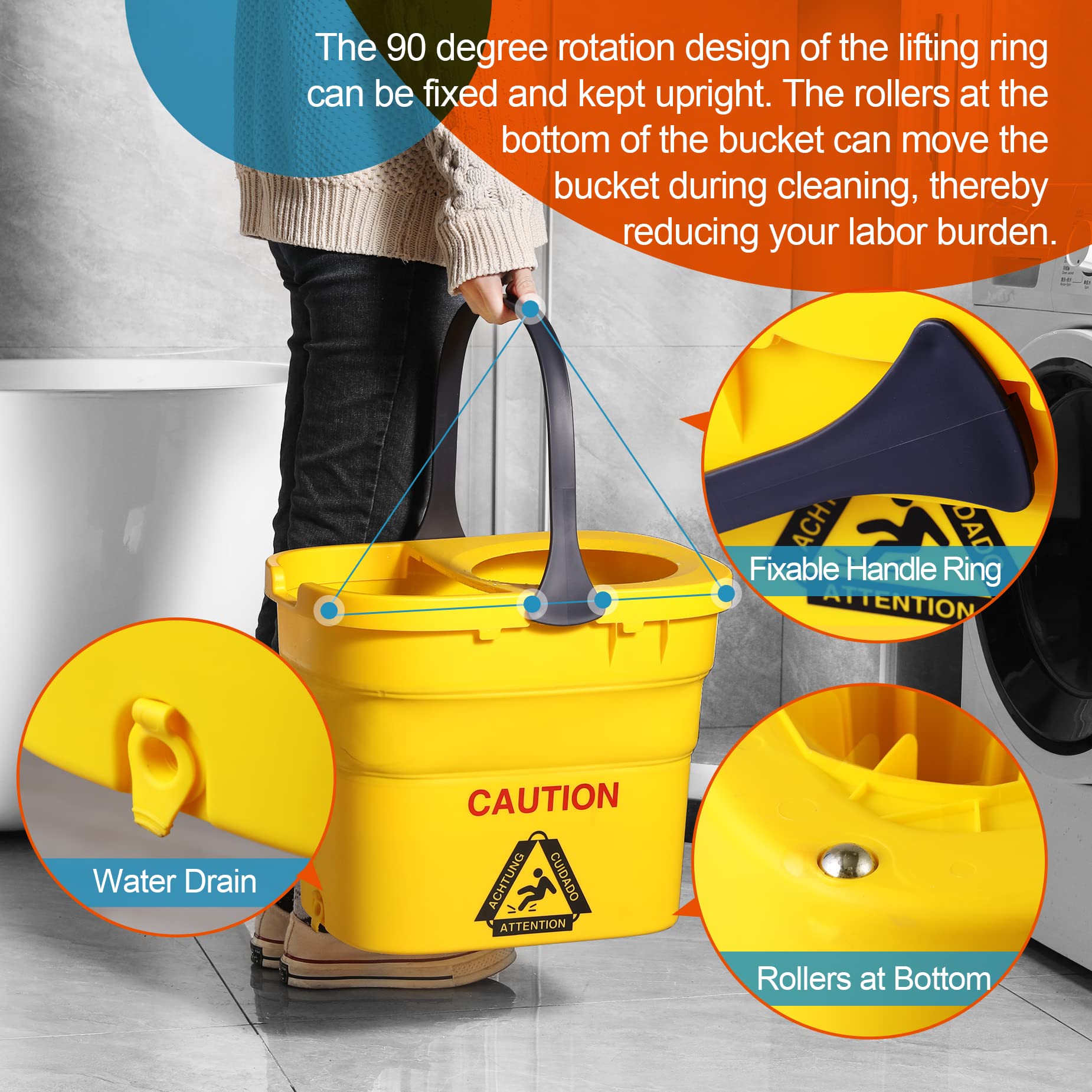 Collapsible Mop Bucket on Wheels for Industrial Mop Cleaning