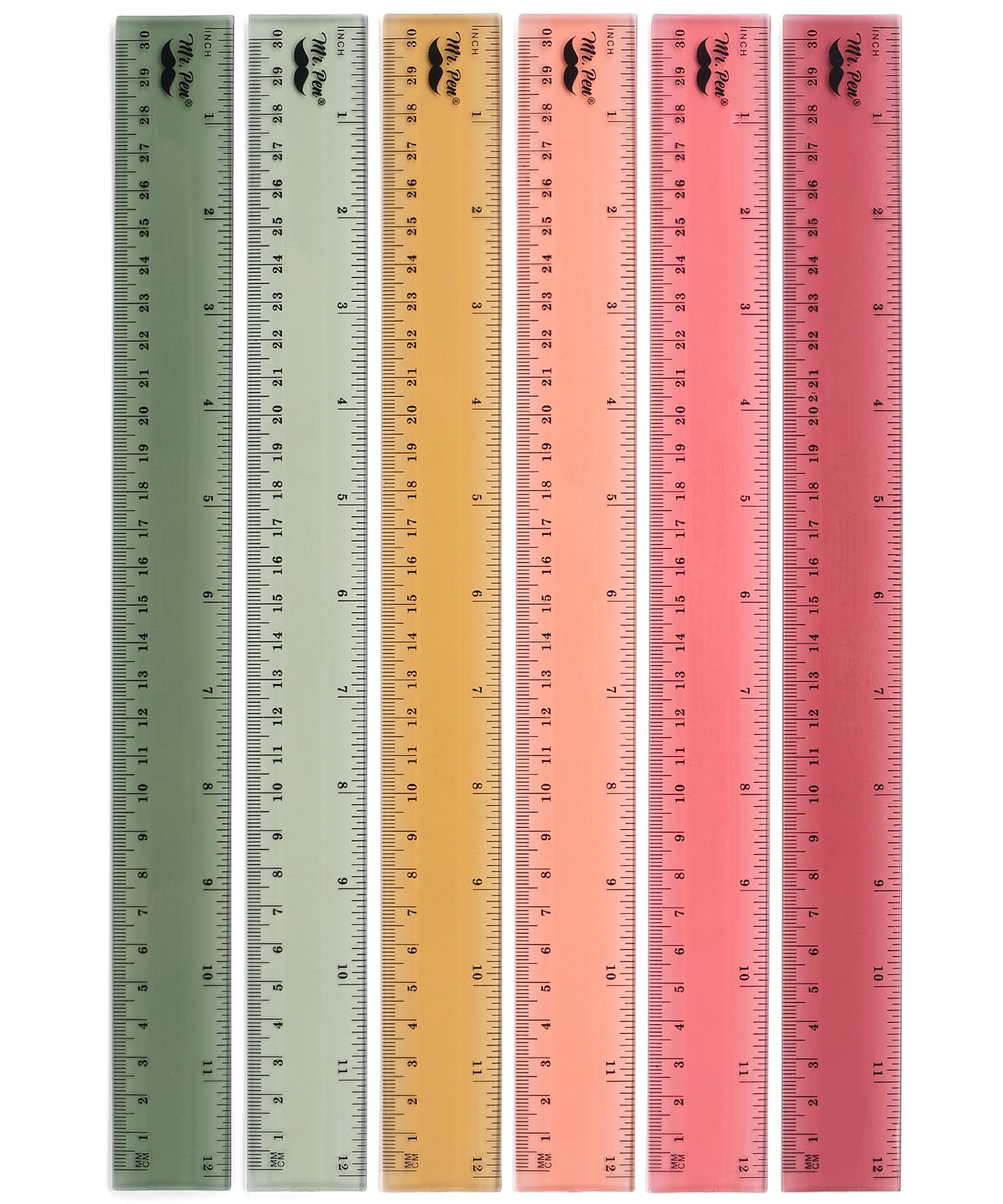 [6 Pack] Vintage Color Clear Plastic Ruler - 6" & 12"