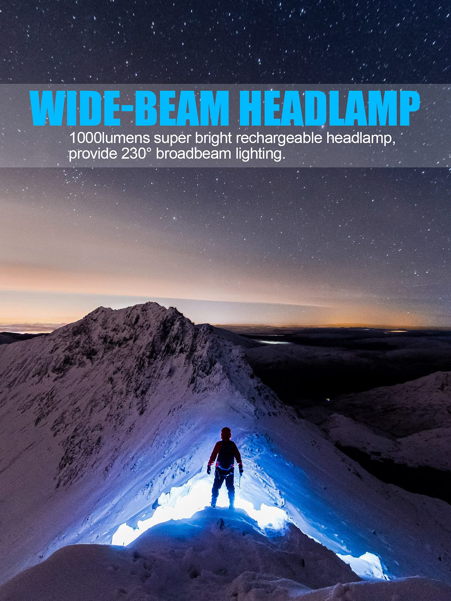 [1 / 2 / 4 Packs] LED Headlamp Flashlight, 1000 lumens 230° USB Rechargeable Head Lamp