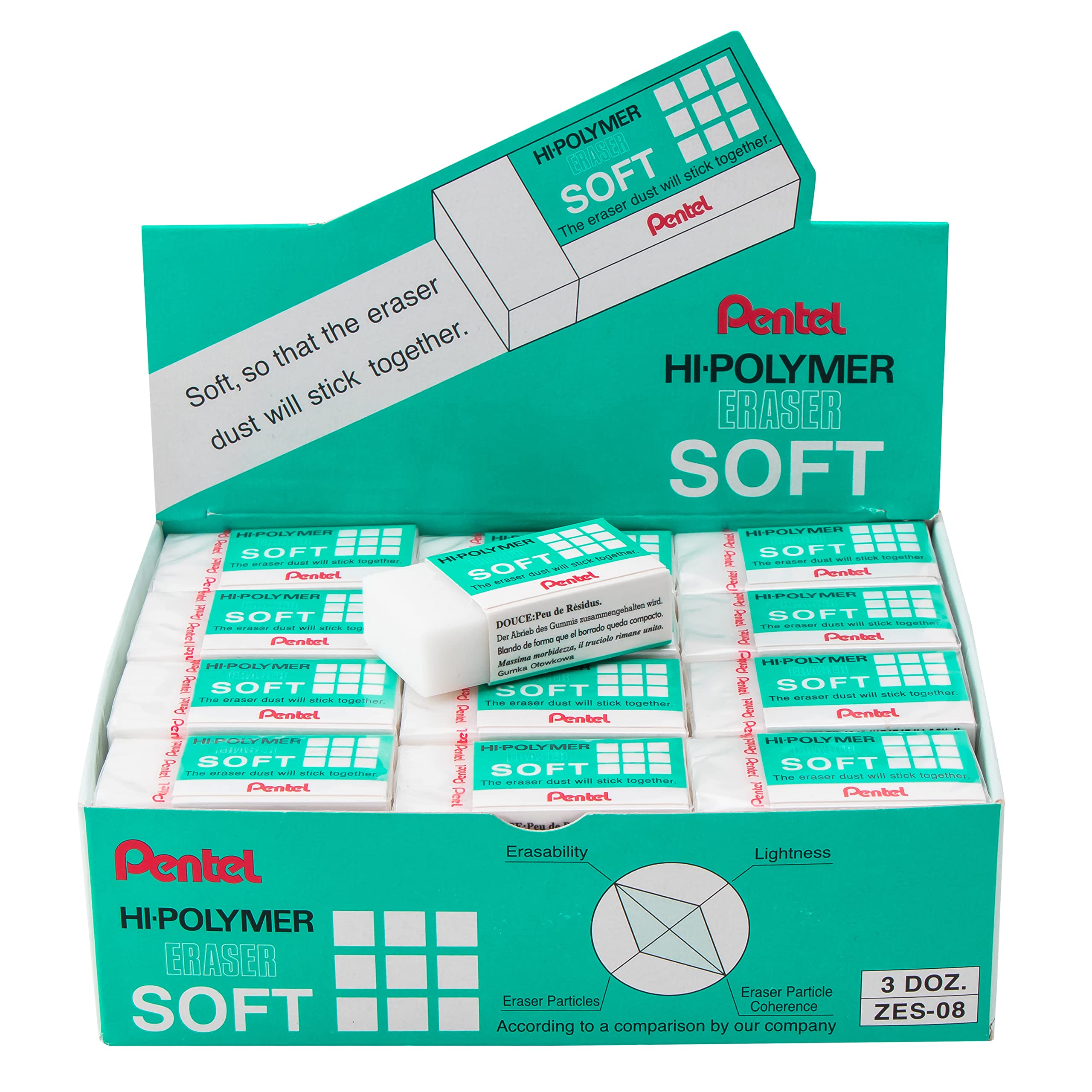 Pentel Hi-Polymer Soft Eraser, 36 Pack