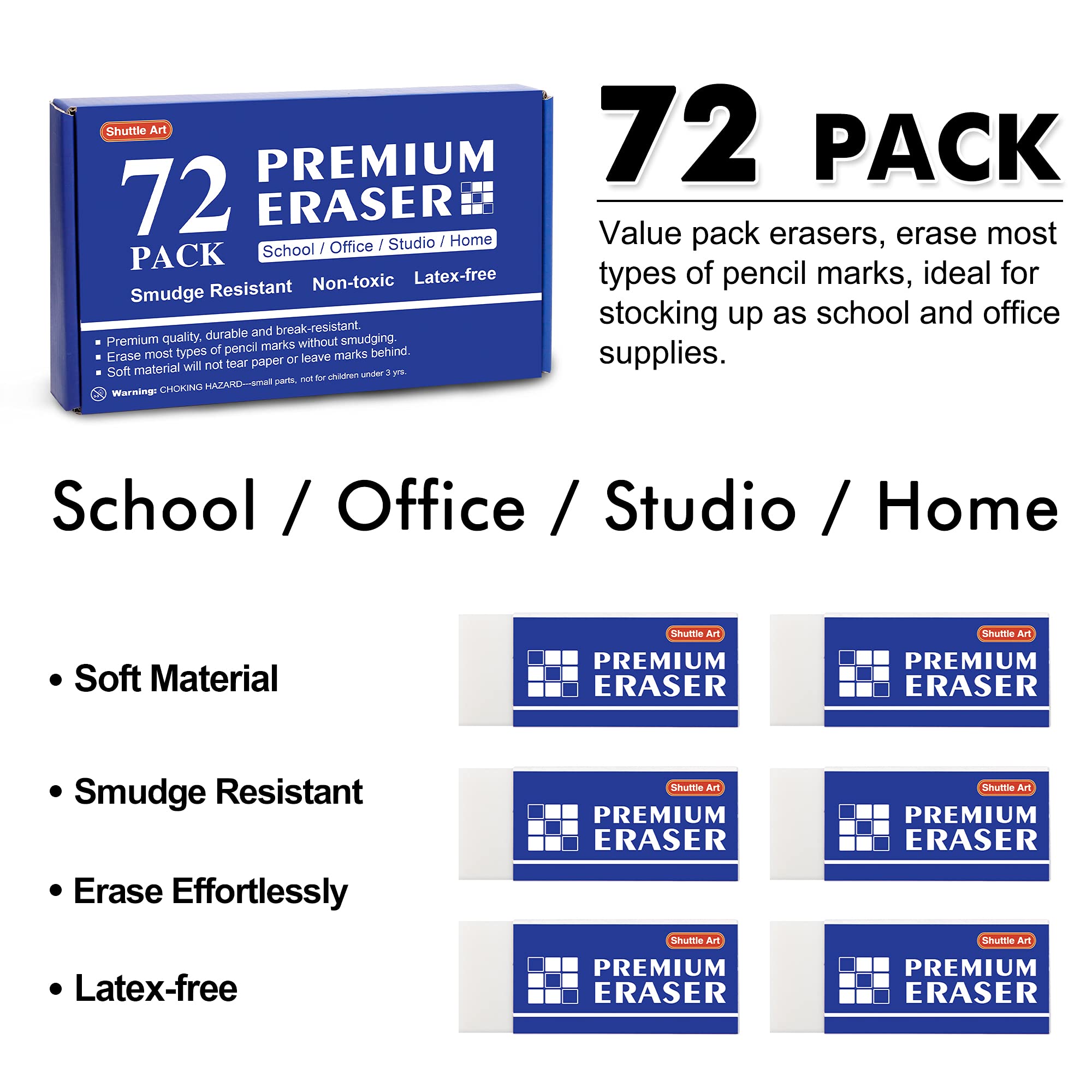 Erasers, 72 Pack Premium Erasers Bulk