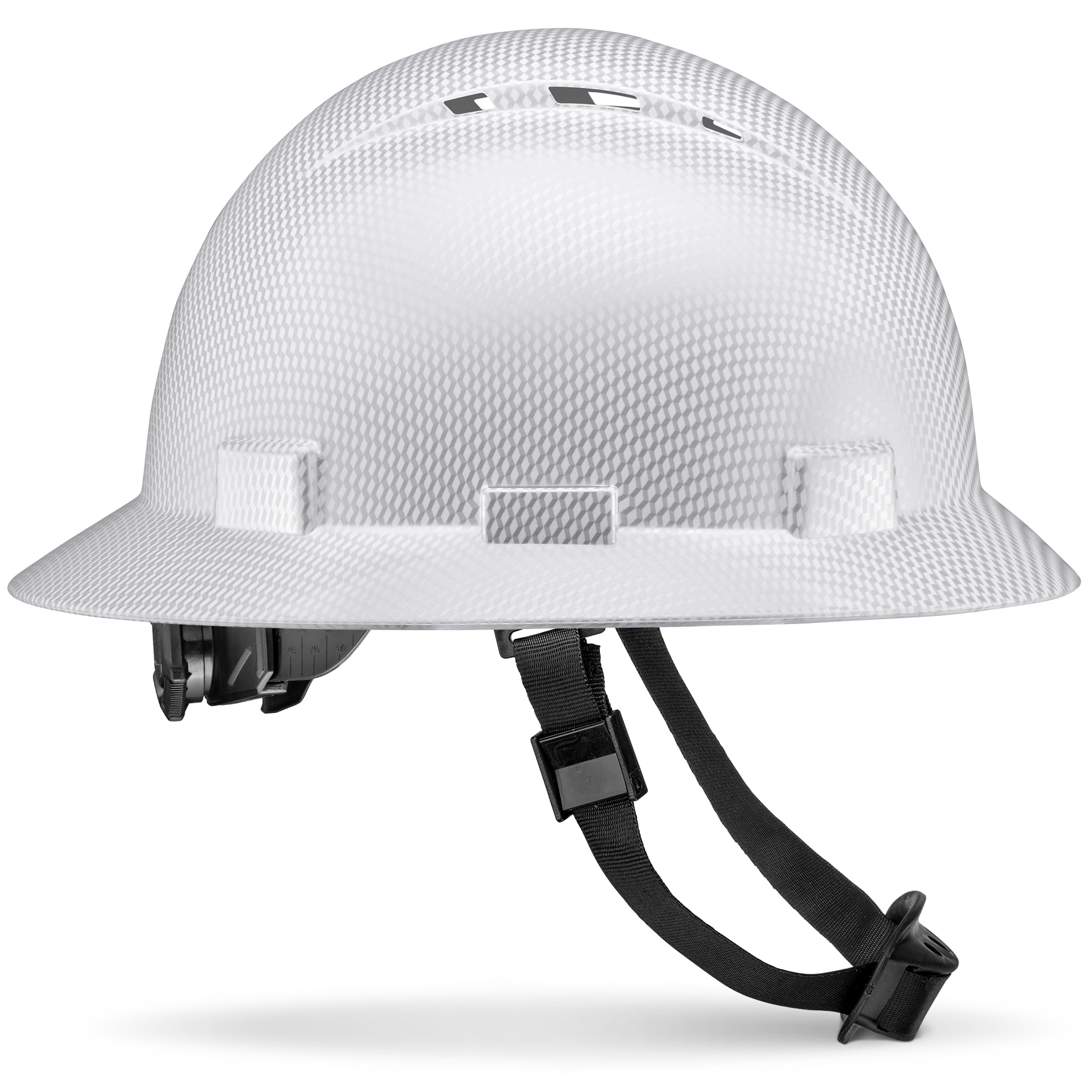 [1 PC] Full Brim Vented Carbon Fiber Matte Finish OSHA Hard Hat with 6-Point Suspension