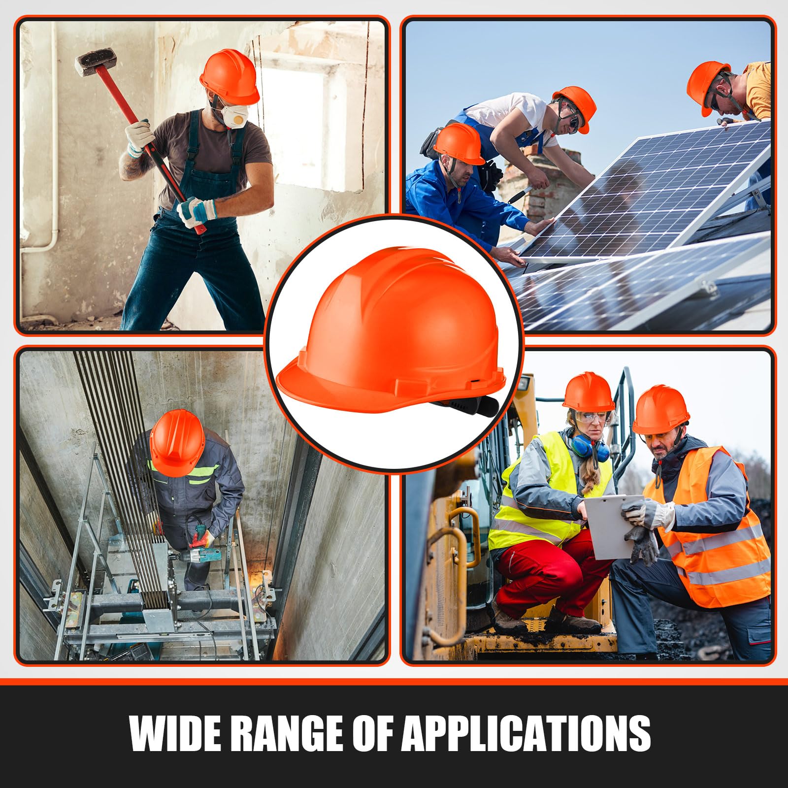 [10 Pcs] Suspension Hard Hat for Construction, Ratchet Cap Style w/ Self Adjusting Straps for Man & Woman