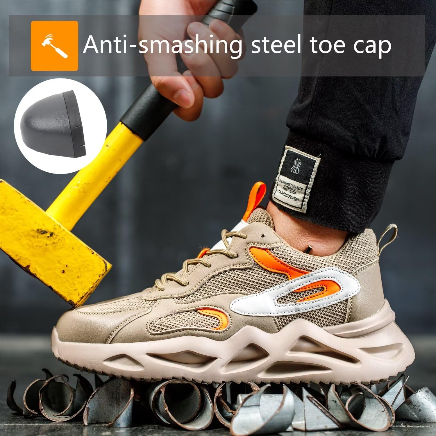 [1 Pair] Steel Toe Shoes, Work Safety Lightweight Slip Resistant