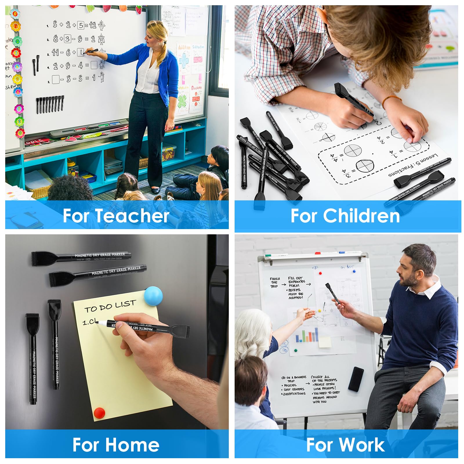 [12 / 24 / 36 PCS] Magnetic Dry Erase Markers Fine Tip with Eraser Cap